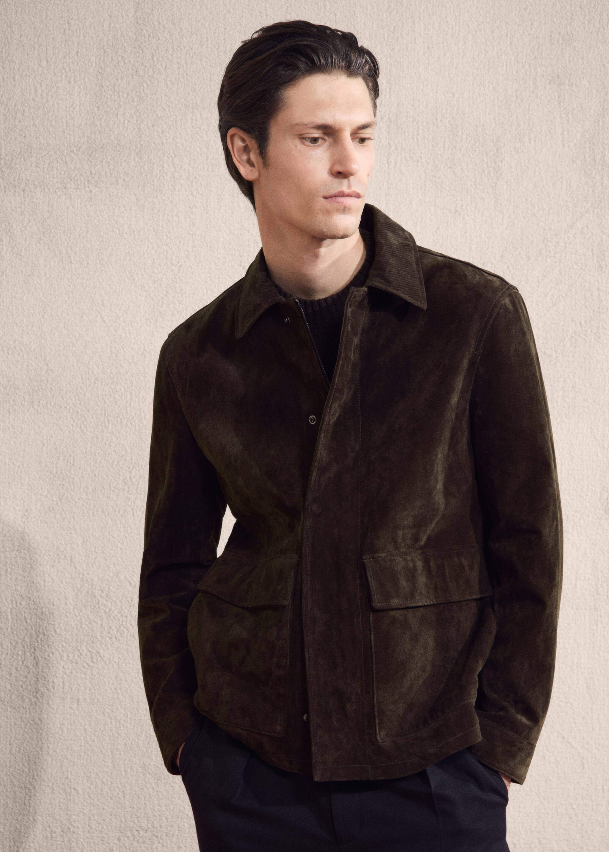 Τζάκετ 100% δέρμα σουέντ - Λεπτομέρεια του προϊόντος 3, Σοκολατί. Ref: 27091173-00.