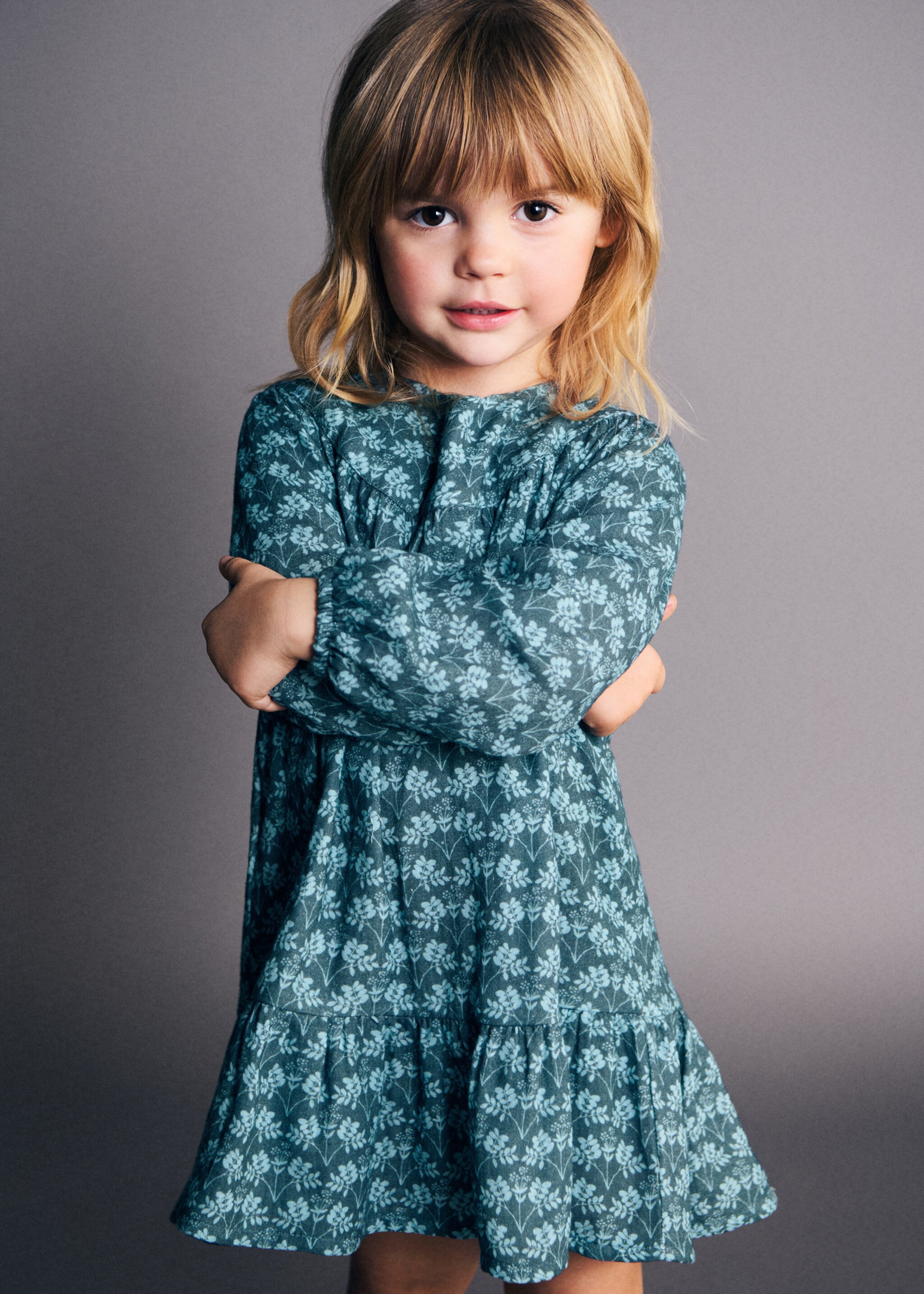 Katoenen bloemetjesjurk - Middenvlak, Smaragdgroen. Ref: 27091174-00.