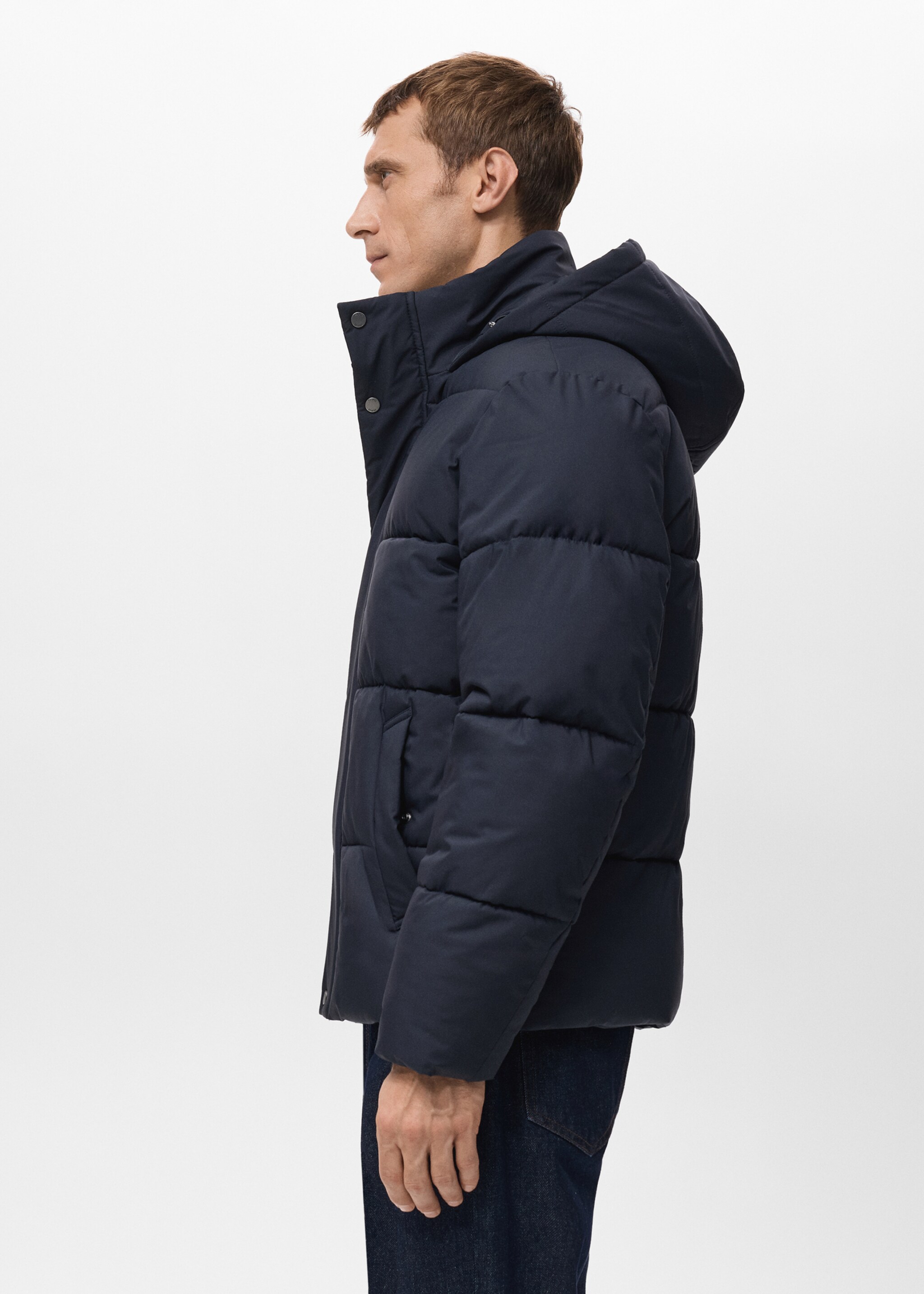 Short water-repellent puffer jacket - Details of the article 2, Navy. Ref: 27091175-00.