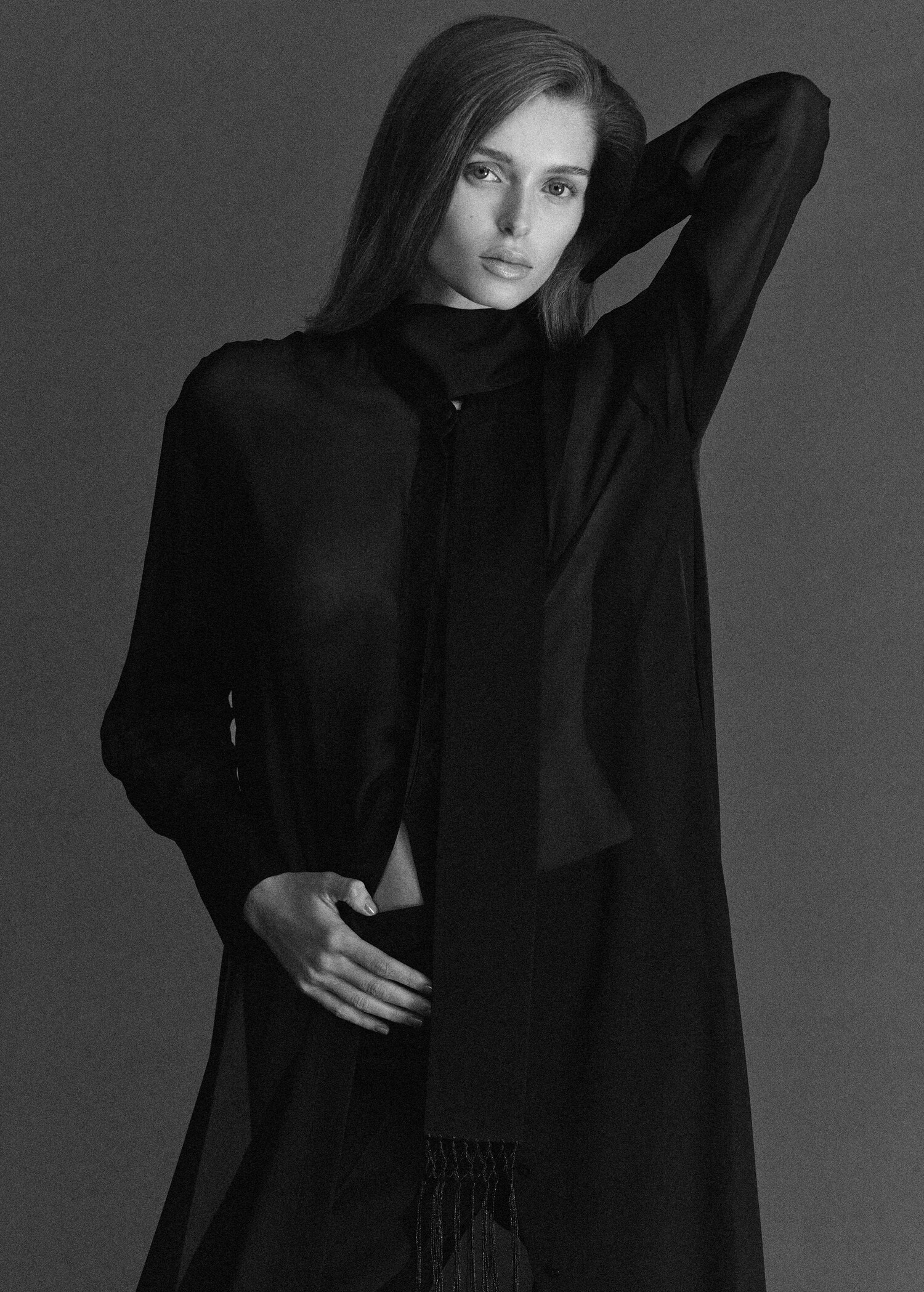 Lang zijden overhemd met sjaaltje - Middenvlak