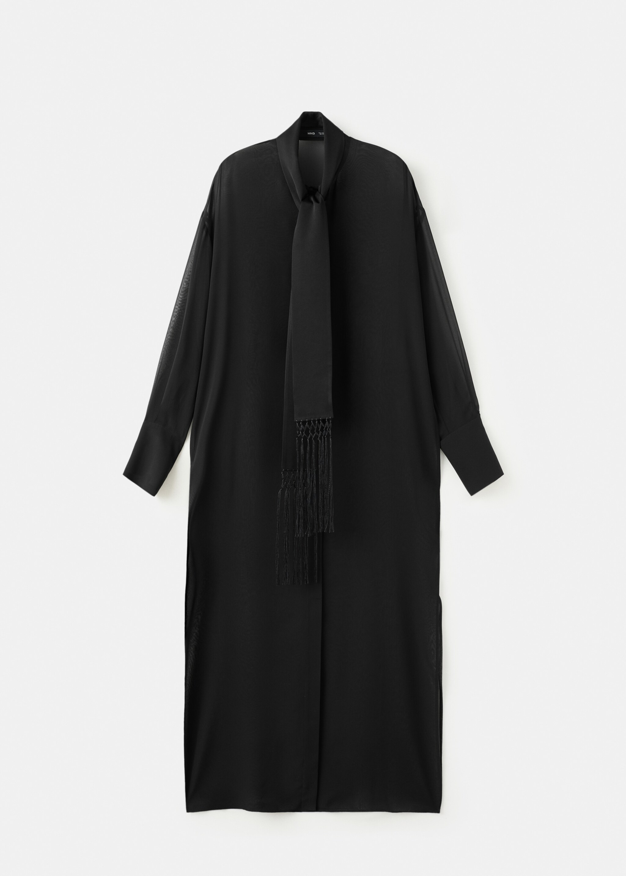 Lang zijden overhemd met sjaaltje - Artikel zonder model, Zwart. Ref: 27091182-00.