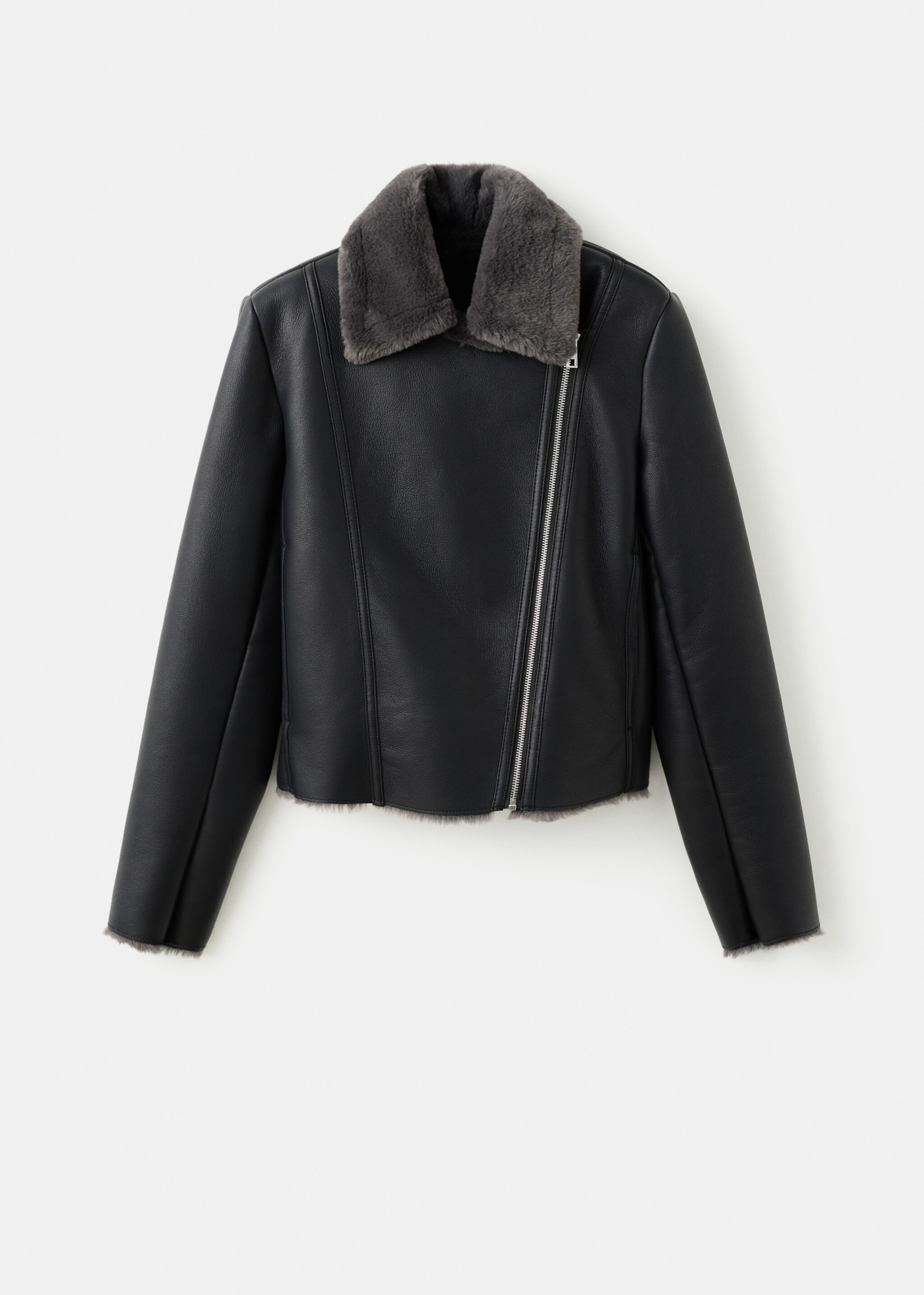 Faux fur biker jacket - Article without model, Black. Ref: 27091187-00.