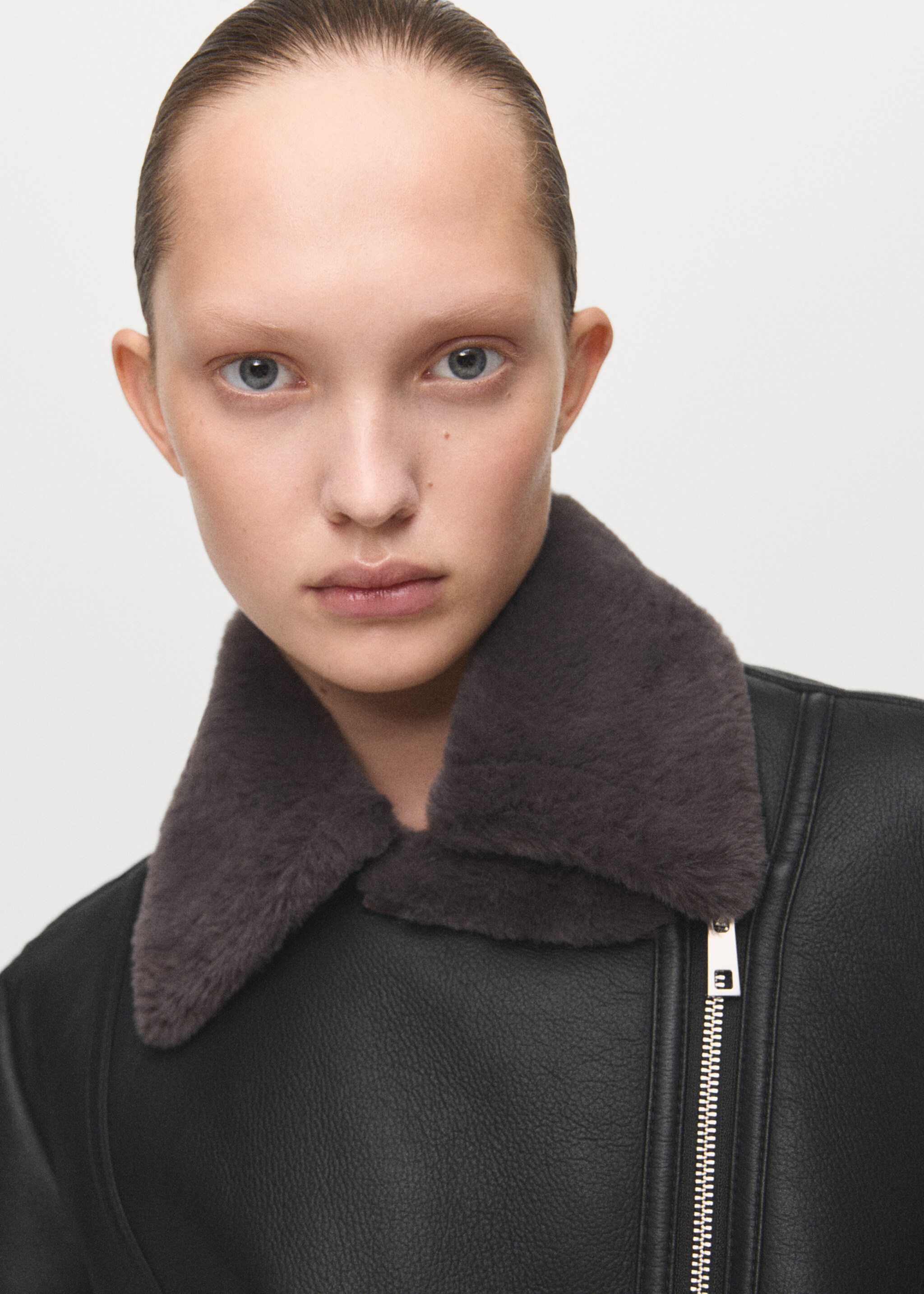 Faux fur biker jacket - Details of the article 2, Black. Ref: 27091187-00.