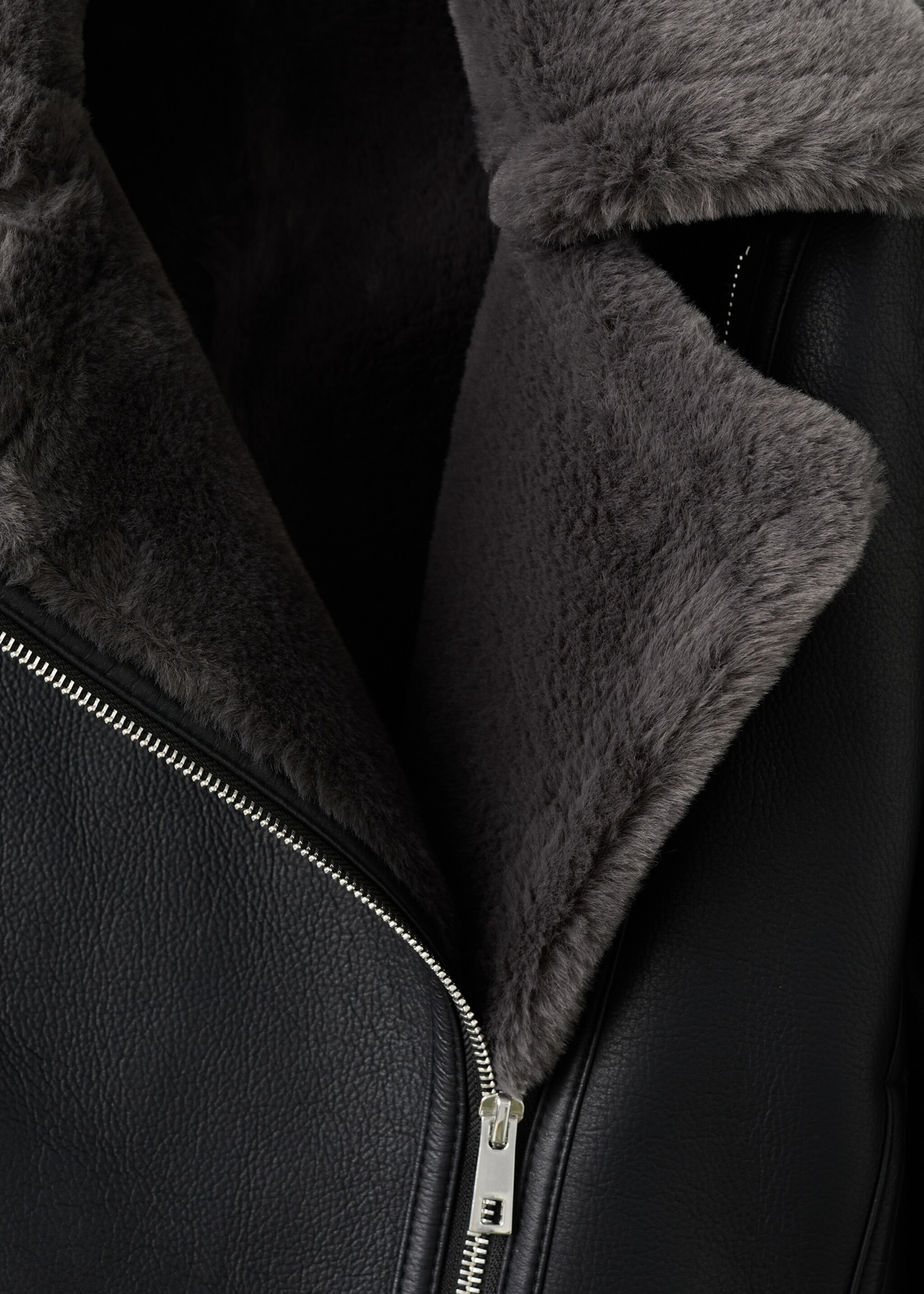 Faux fur biker jacket - Details of the article 8, Black. Ref: 27091187-00.