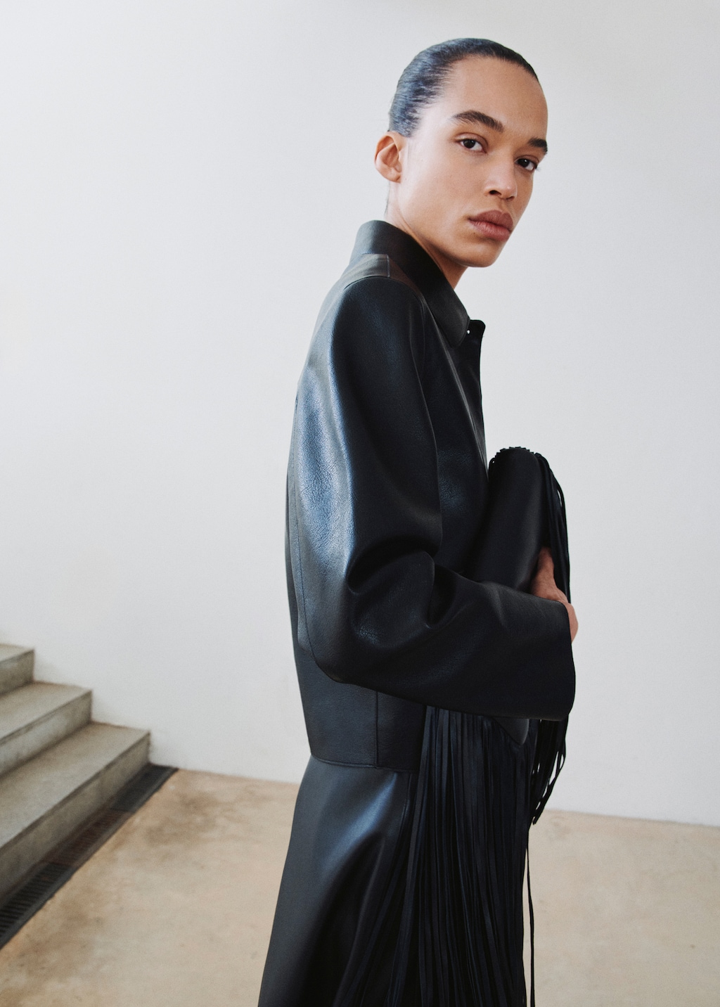 Faux-leather jacket with pockets