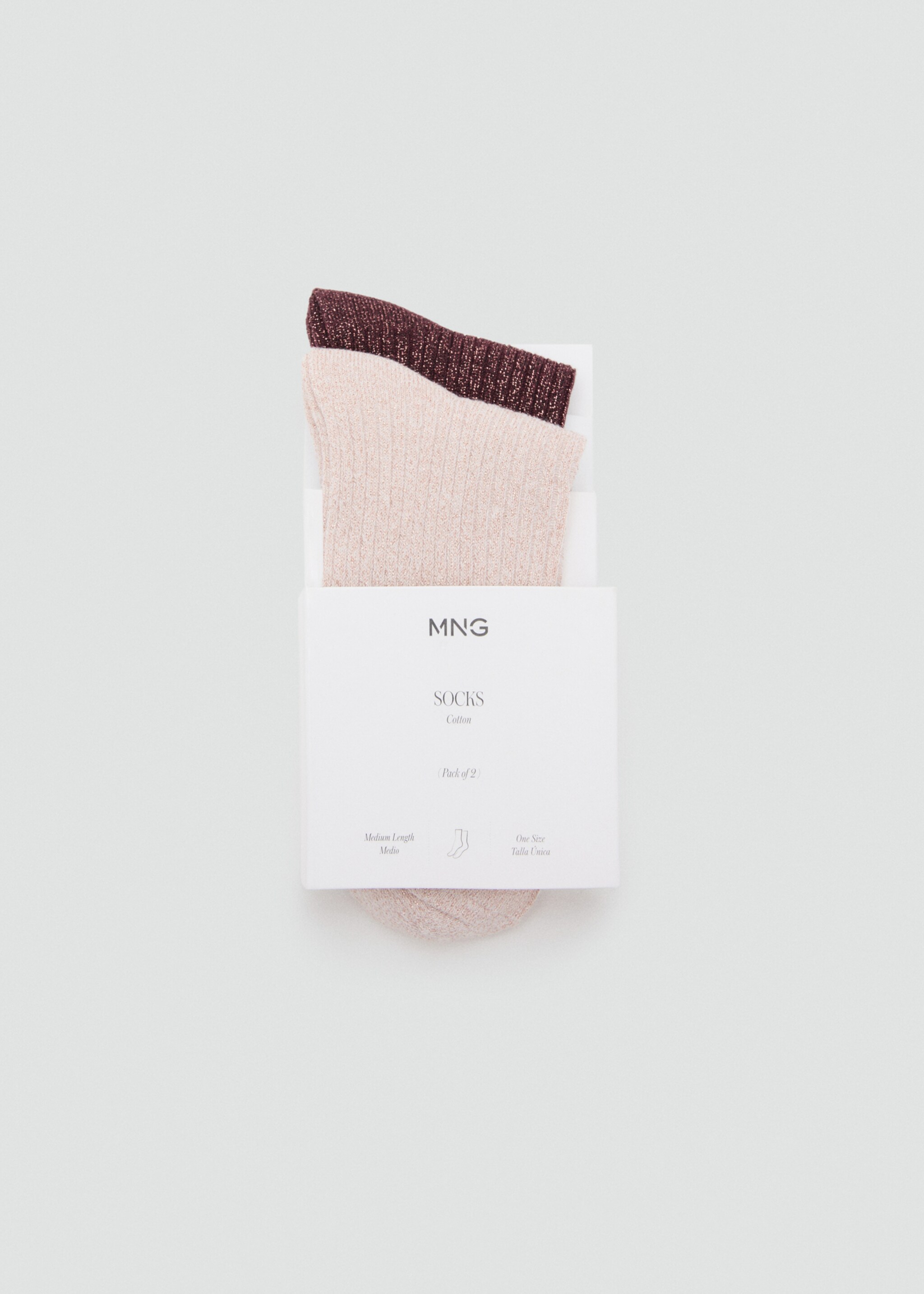 Pack of 2 ribbed lurex socks - Medium plane, Light Pink. Ref: 27091194-00.
