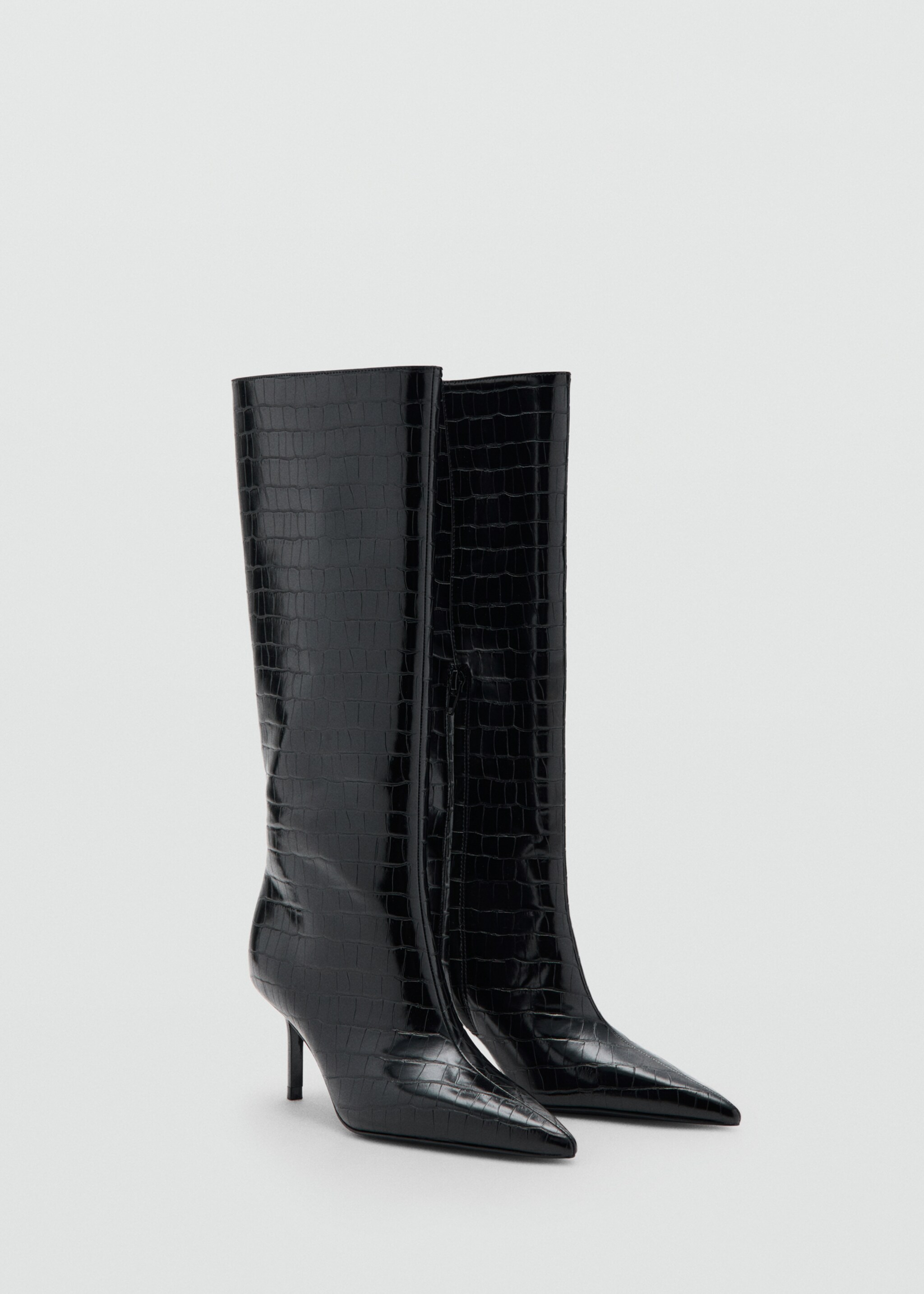 Croco faux leather boot - Medium plane, Black. Ref: 27091207-00.