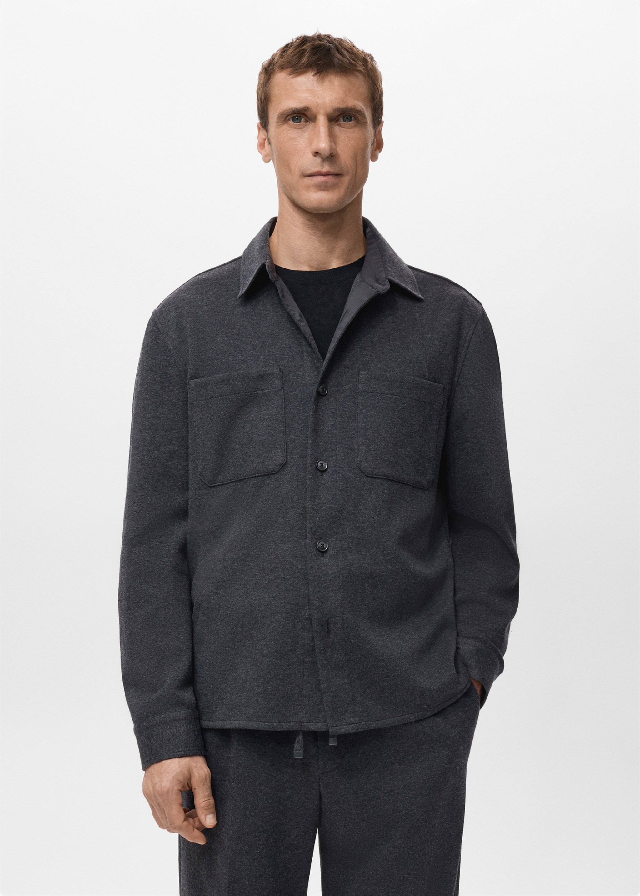 Flannel overshirt with pockets - Medium plane, Dark Heather Grey. Ref: 27091209-00.