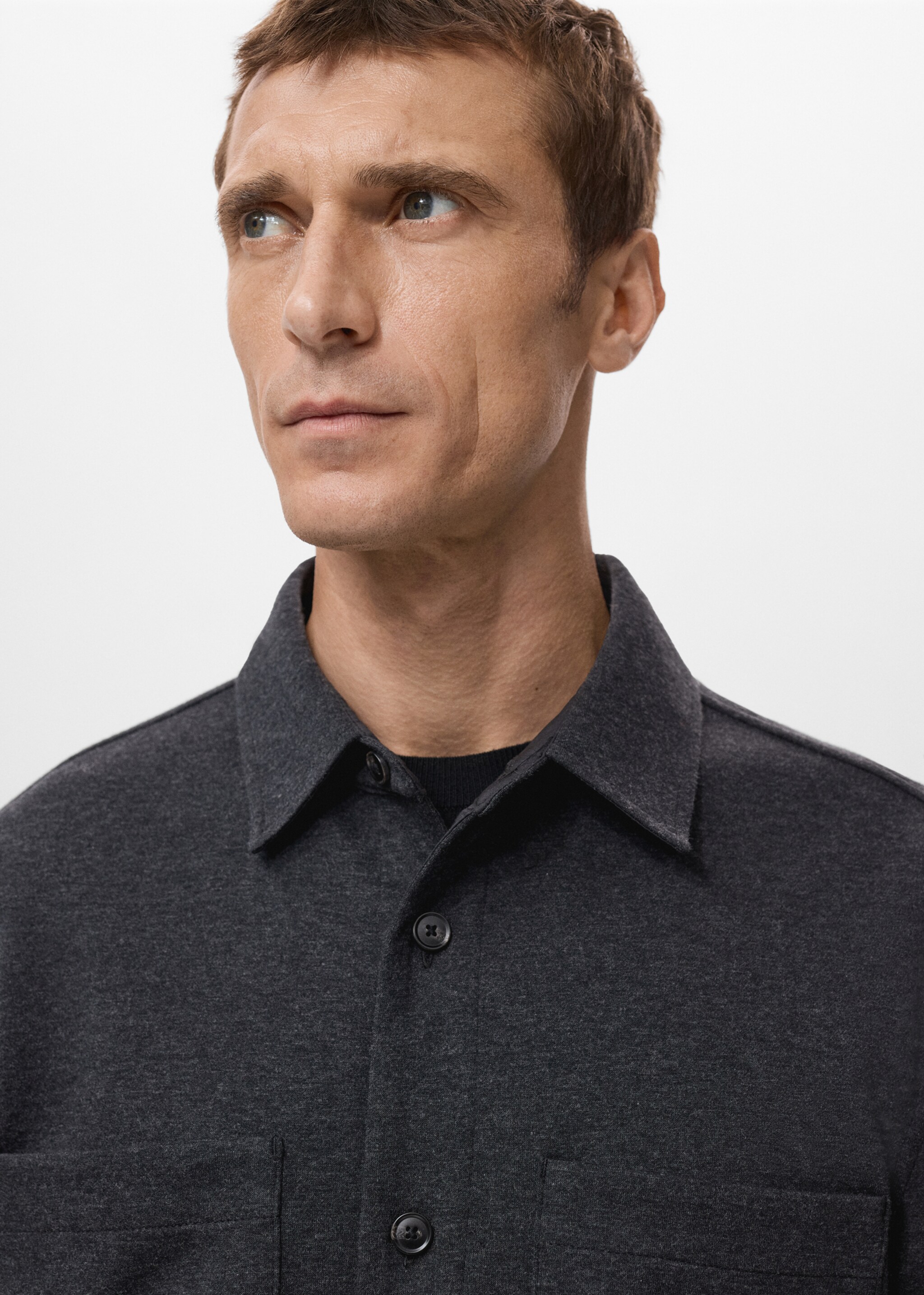 Flannel overshirt with pockets - Details of the article 1, Dark Heather Grey. Ref: 27091209-00.