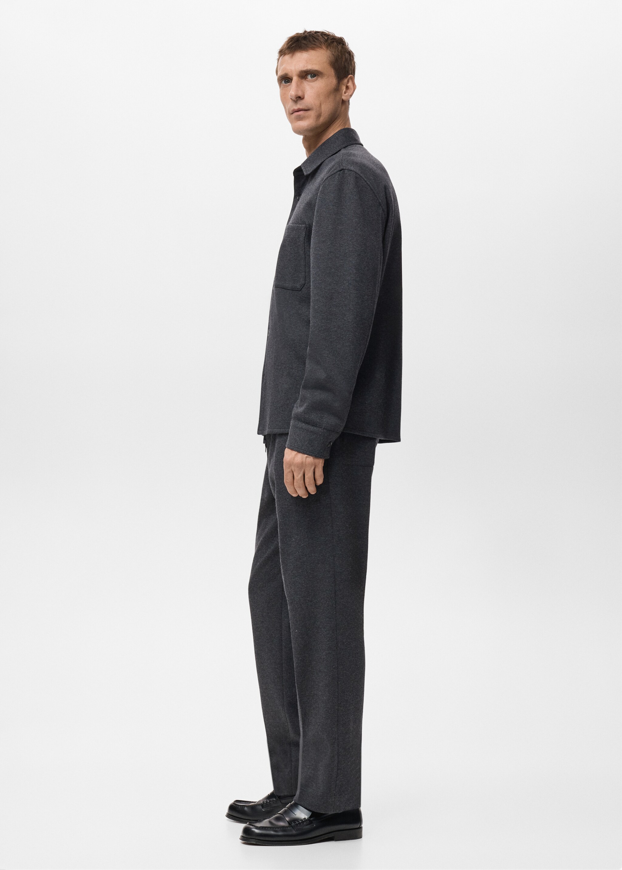 Flannel overshirt with pockets - Details of the article 2, Dark Heather Grey. Ref: 27091209-00.