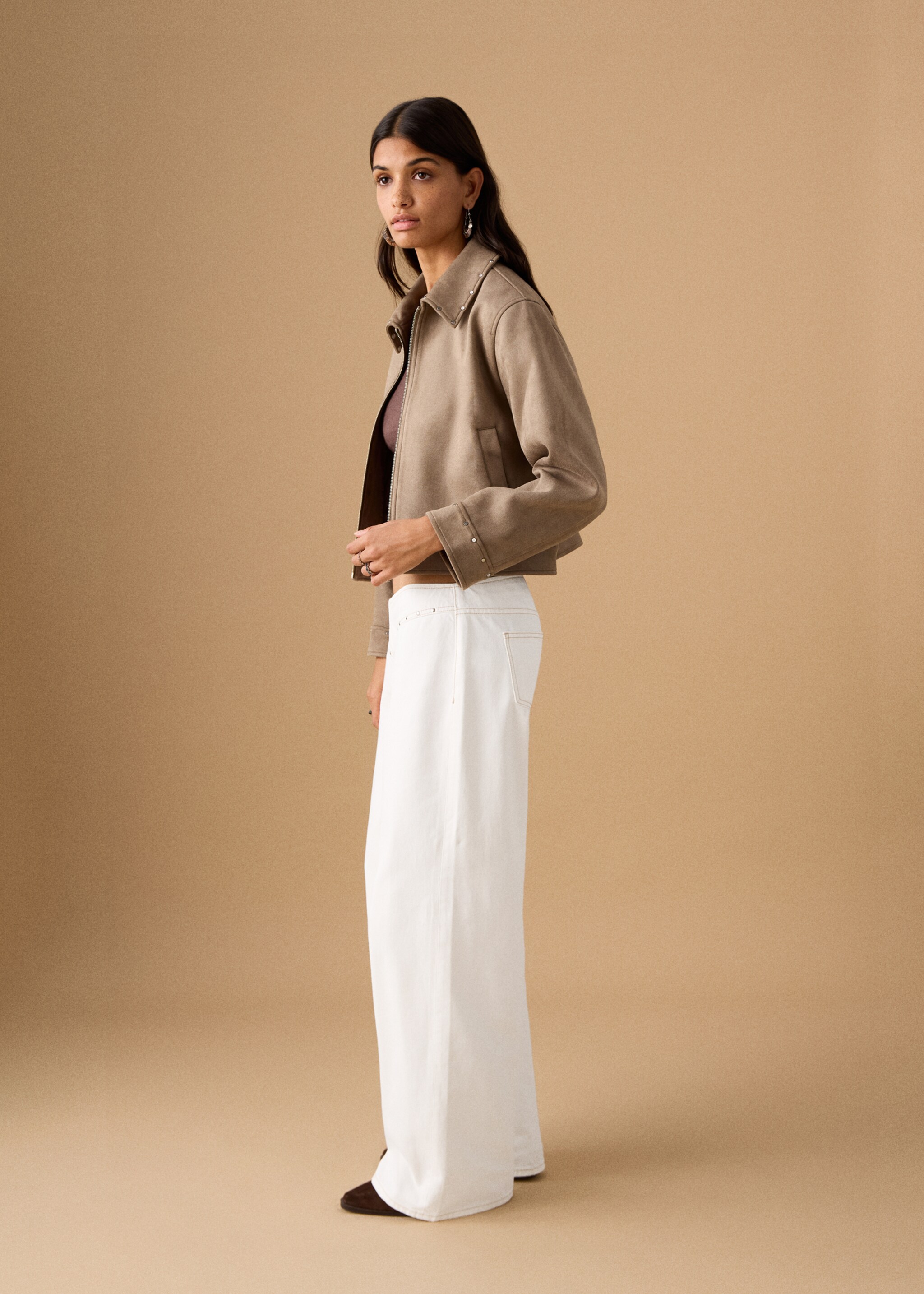 Jeans low waist tachuelas - Plano medio, Blanco roto. Ref: 27091211-00.