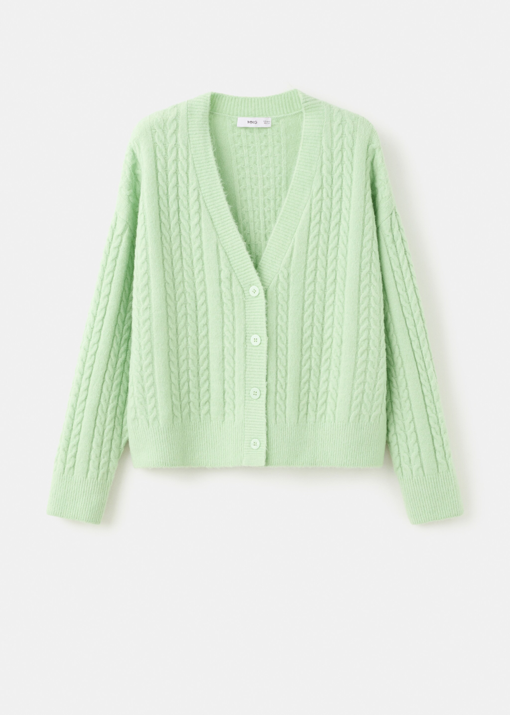 Cardigan maille tressée - Article sans modèle, Vert d´eau. Ref: 27091215-00.