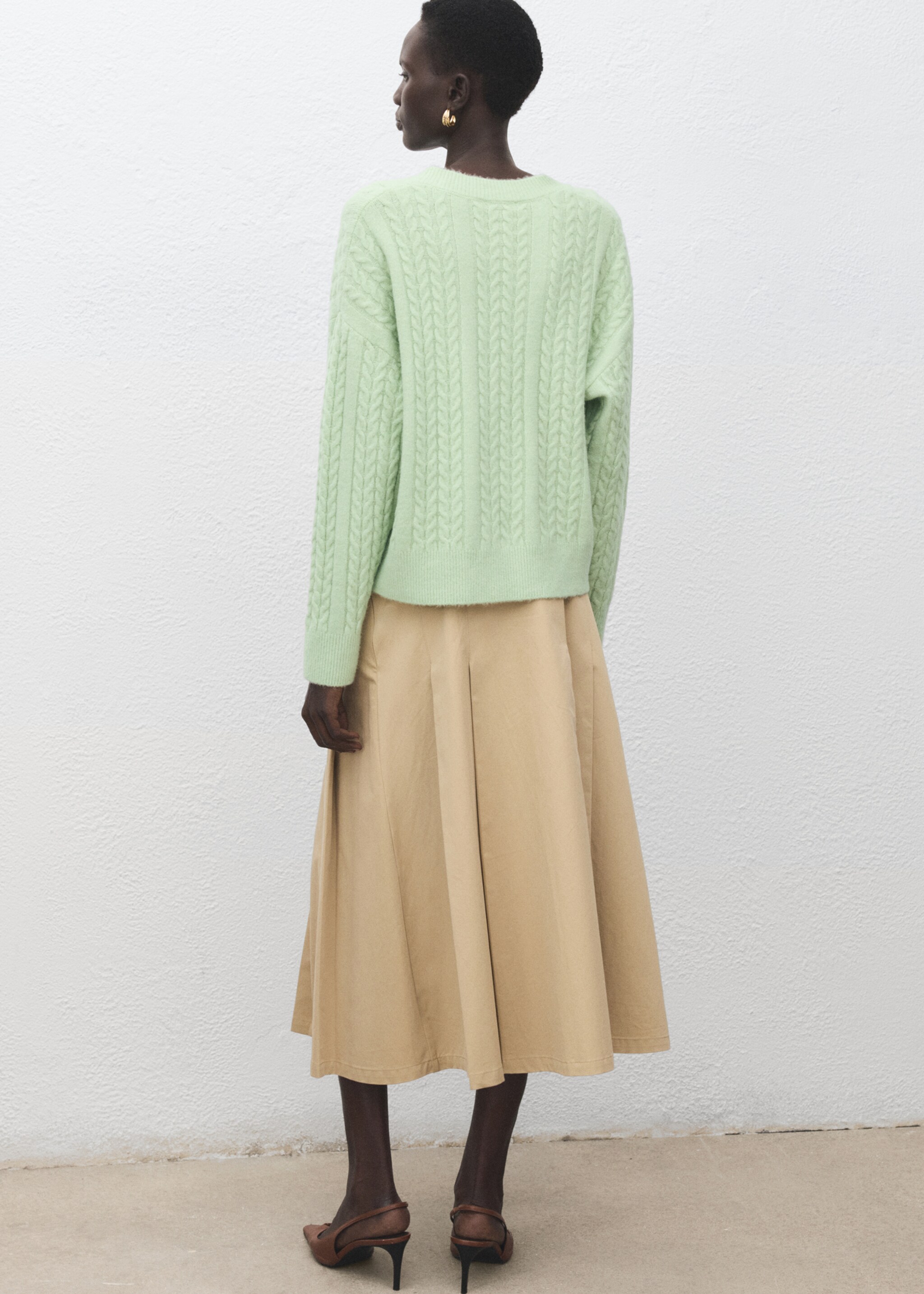 Cardigan maille tressée - Verso de l’article, Vert d´eau. Ref: 27091215-00.