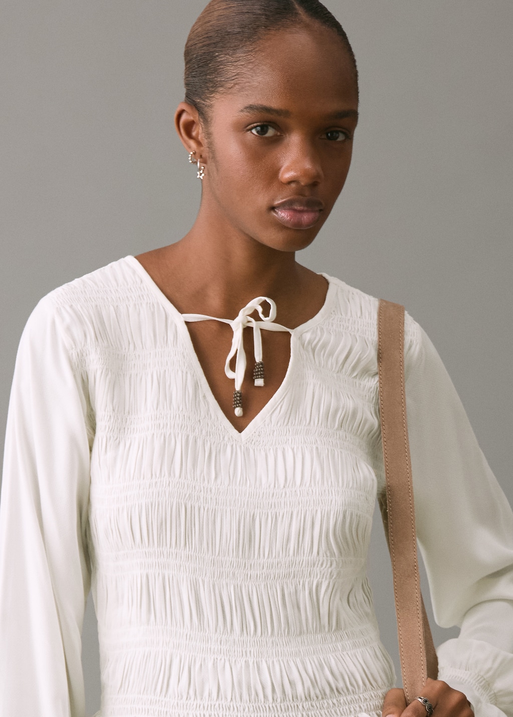 Ruched blouse with ruffles