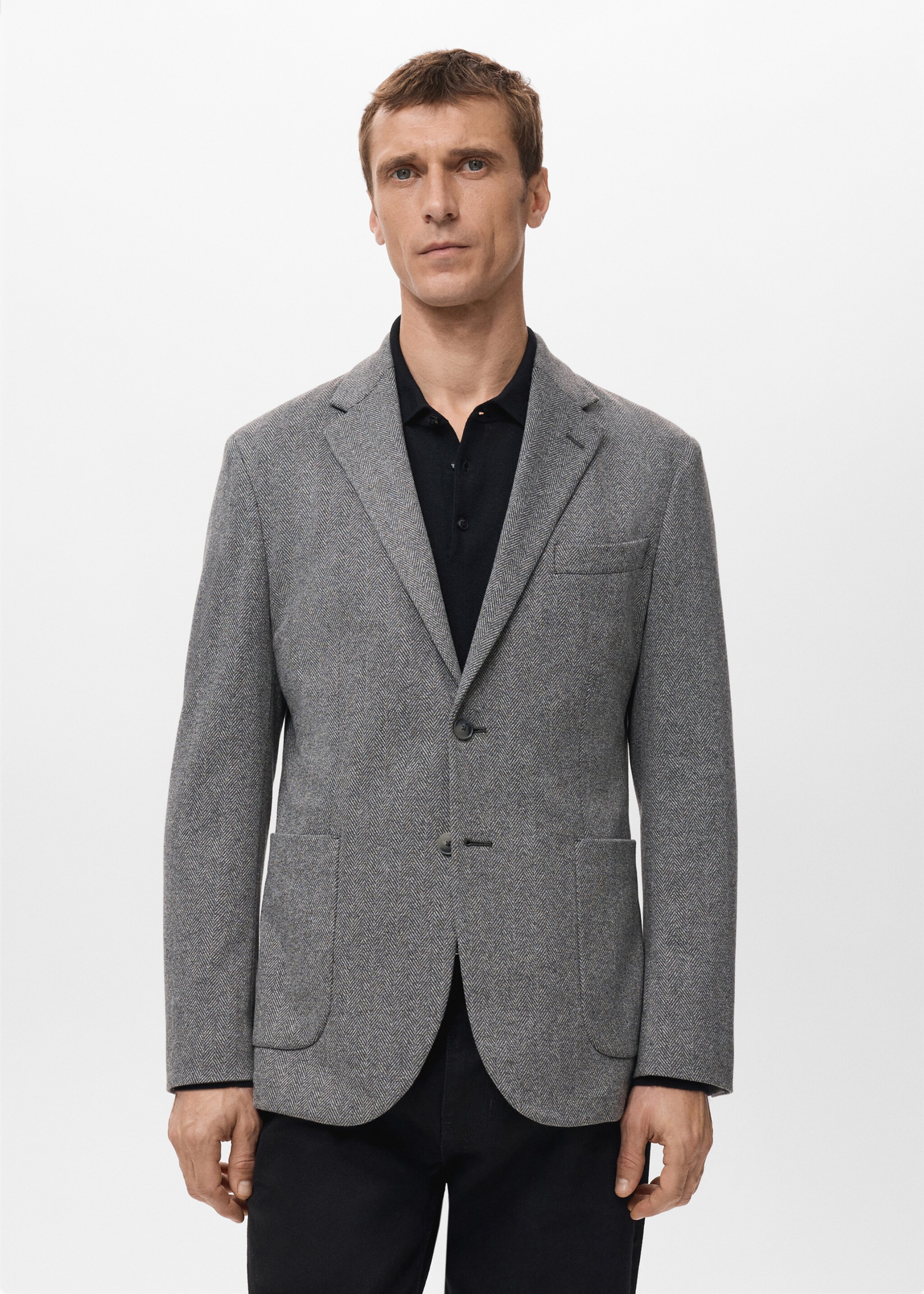 Slim-fit herringbone tailored jacket - Medium plane, Grey. Ref: 27091221-00.