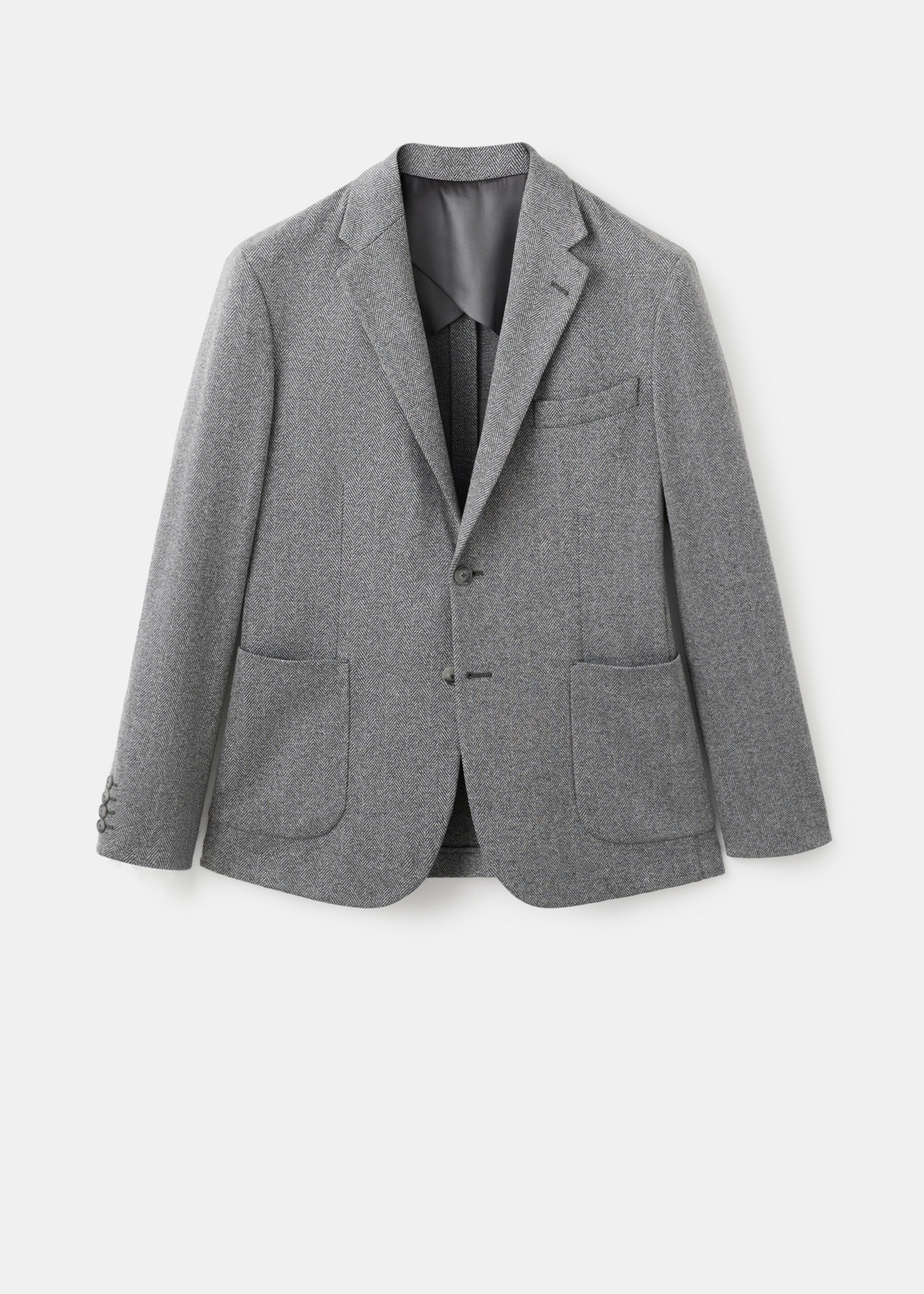 Slim-fit herringbone tailored jacket - Article without model, Grey. Ref: 27091221-00.
