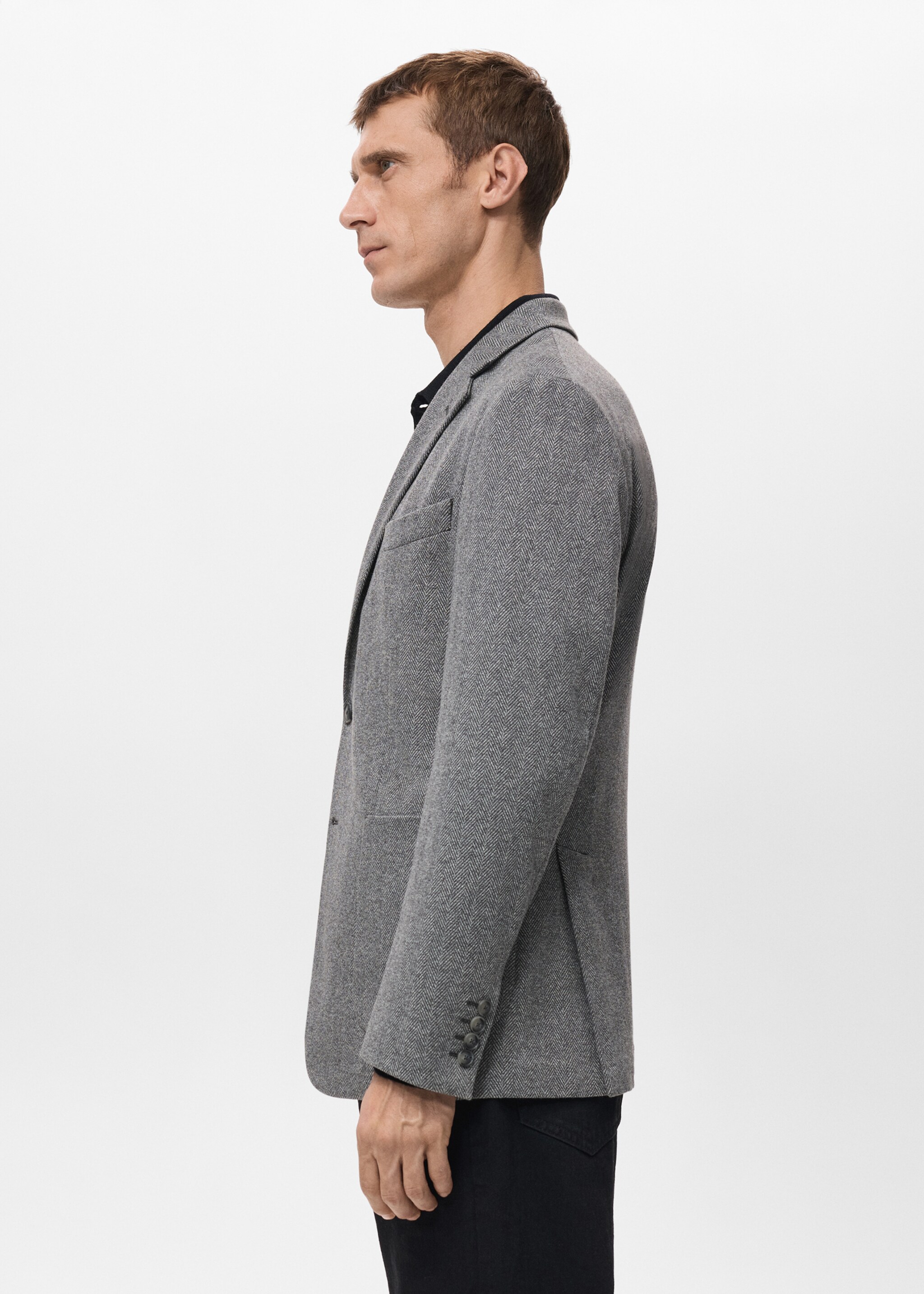Slim-fit herringbone tailored jacket - Details of the article 2, Grey. Ref: 27091221-00.