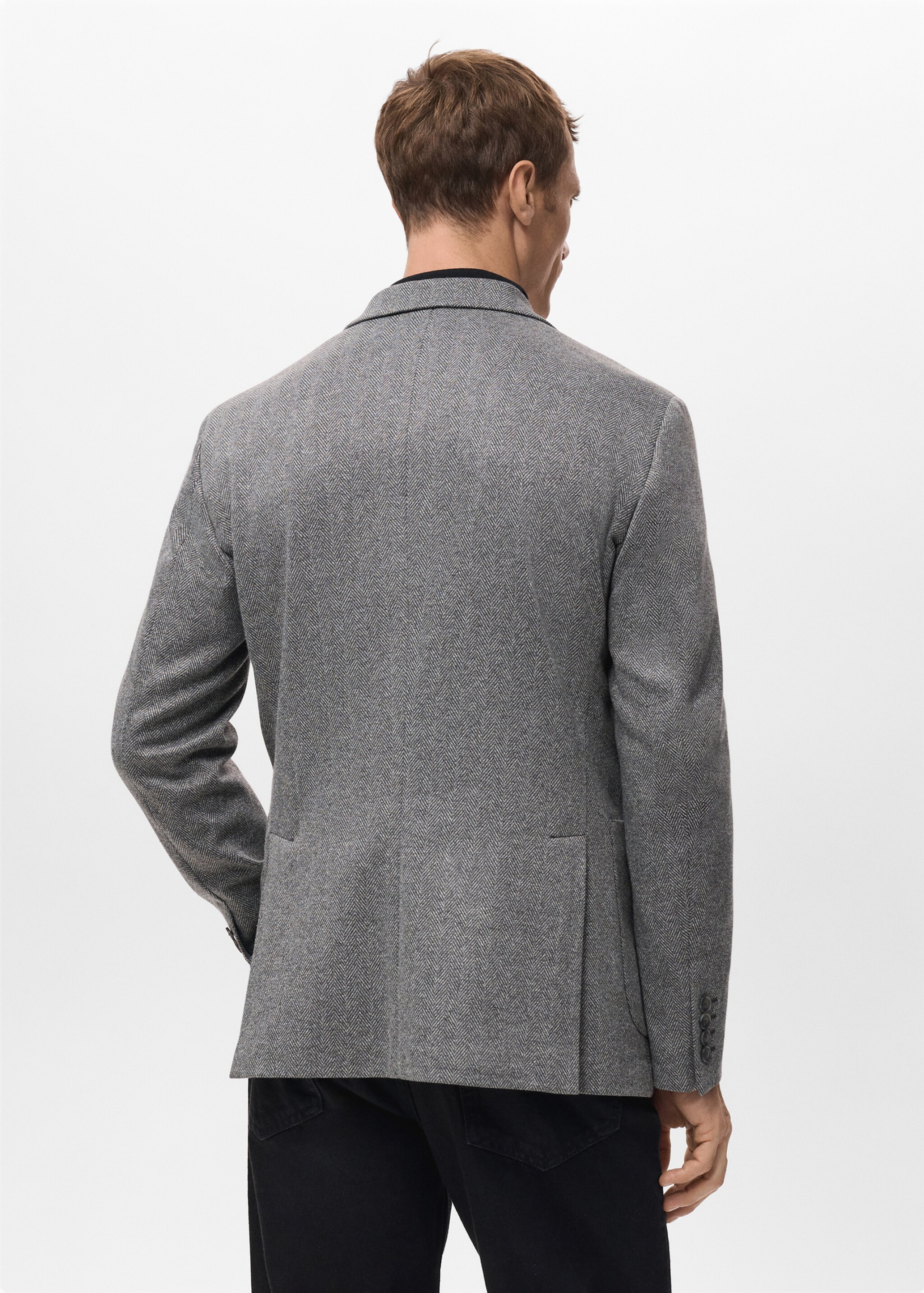 Slim-fit herringbone tailored jacket - Reverse of the article, Grey. Ref: 27091221-00.
