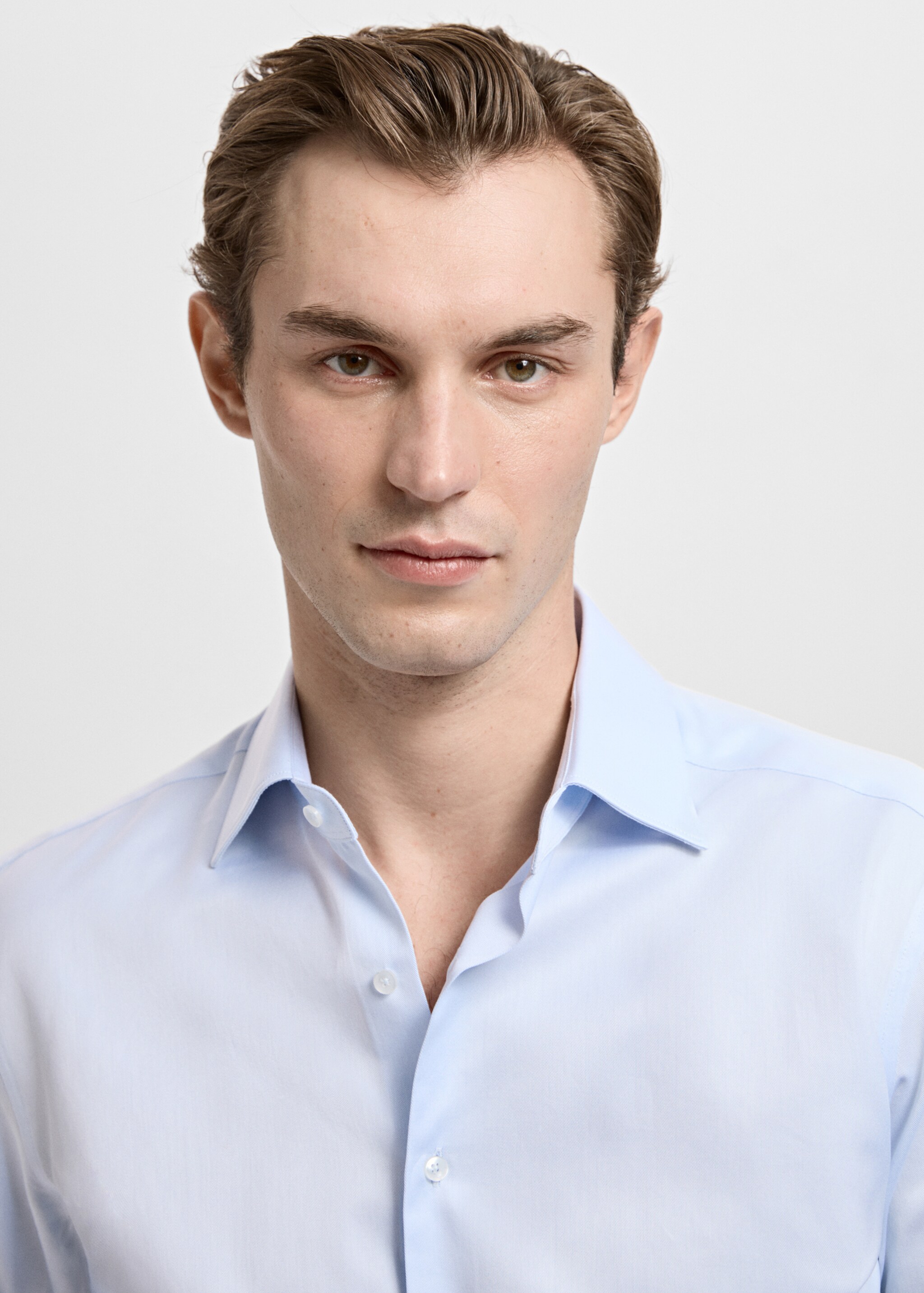 Slim fit cotton suit shirt - Details of the article 1, Sky Blue. Ref: 27091223-00.