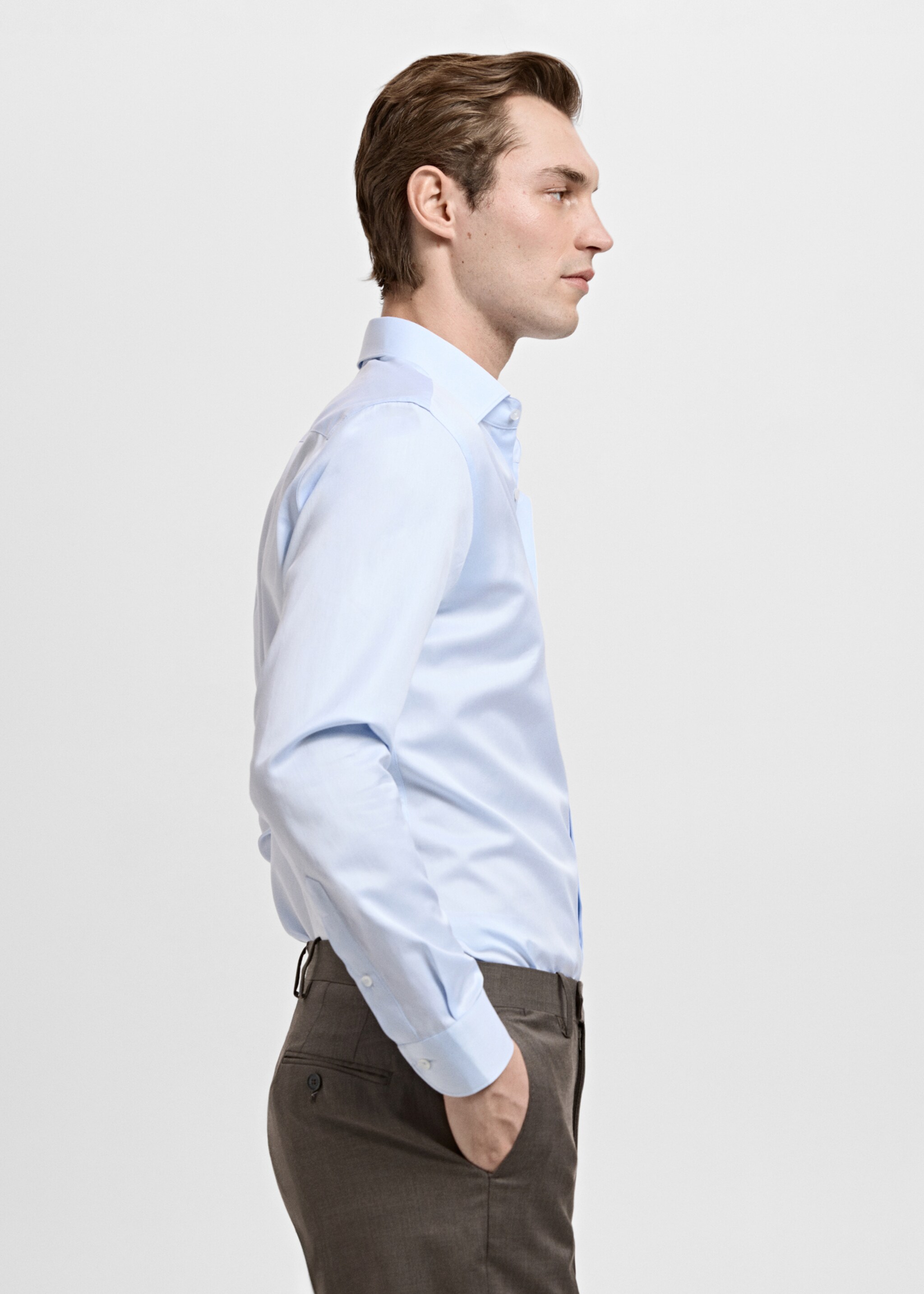 Slim fit cotton suit shirt - Details of the article 2, Sky Blue. Ref: 27091223-00.