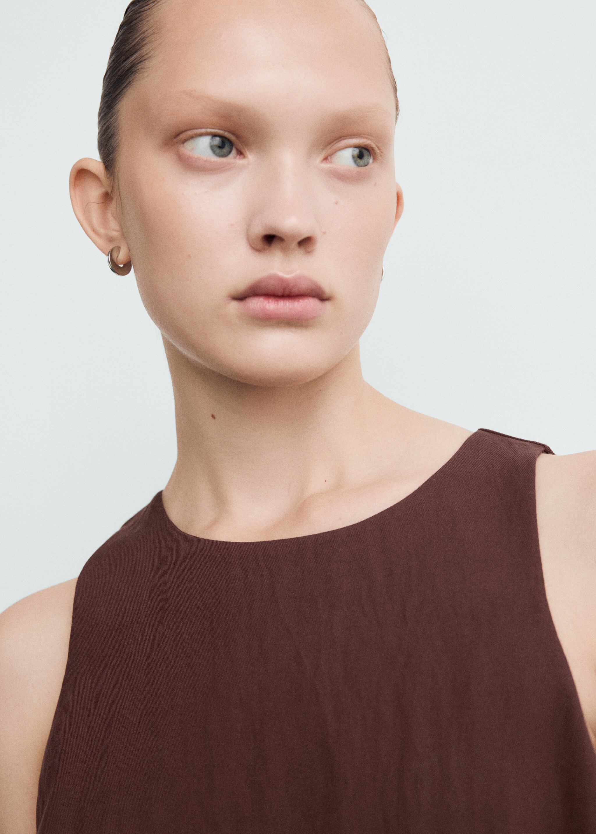 Lyocell jumpsuit with belt - Details of the article 1, Brown. Ref: 27091234-00.