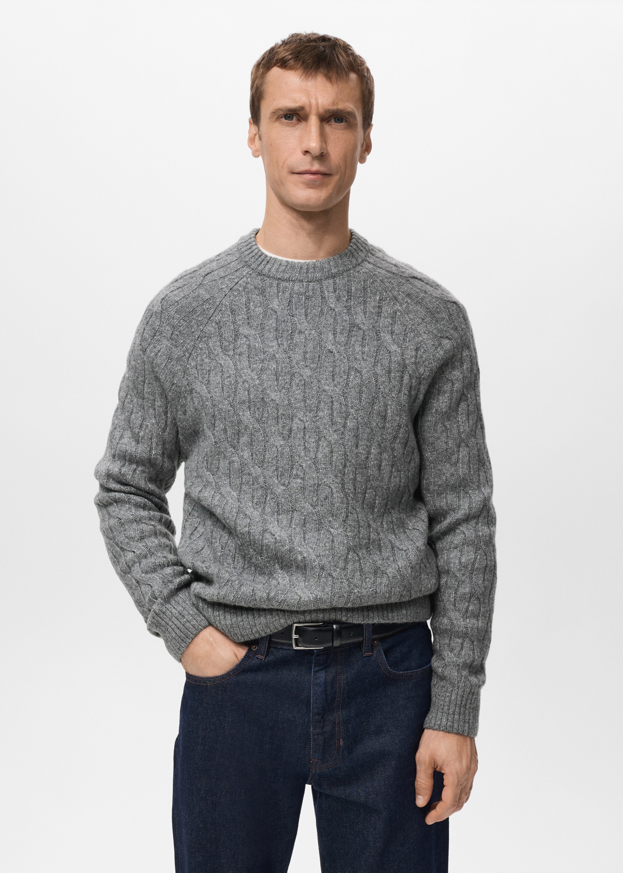Cable knit jumper - Medium plane, Grey. Ref: 27091242-00.