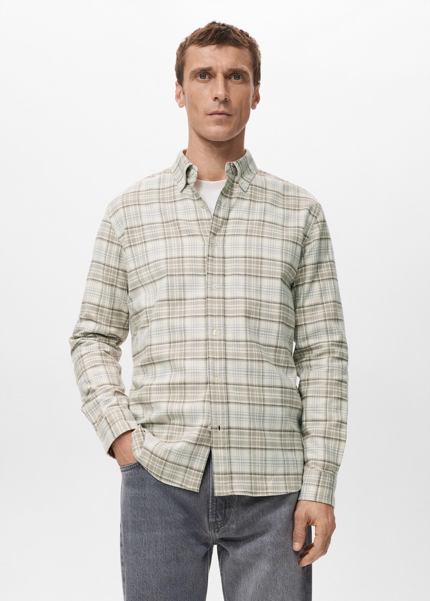 Regular Fit Plaid Flannel Shirt - Medium plane
