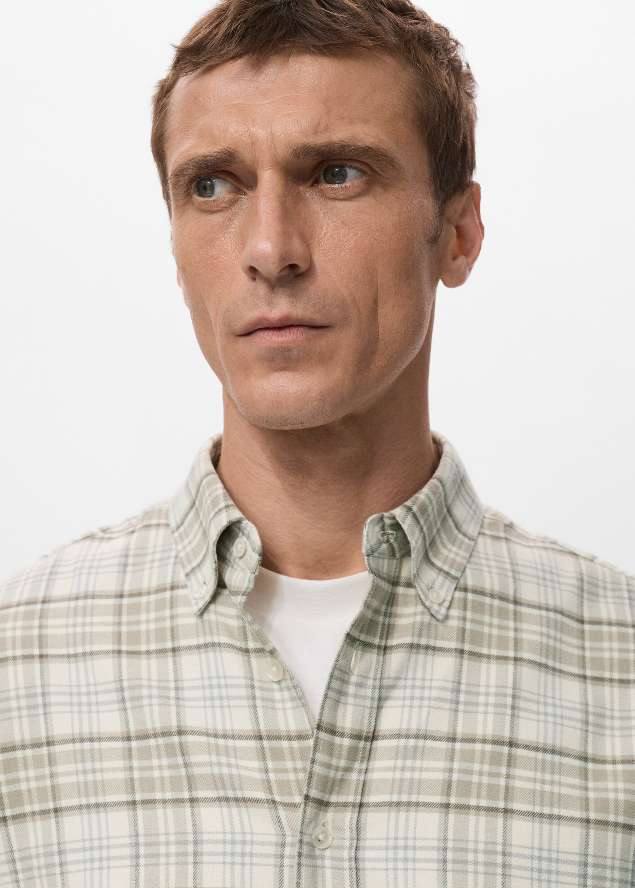 Regular Fit Plaid Flannel Shirt - Details of the article 1, Sand. Ref: 27091248-00.