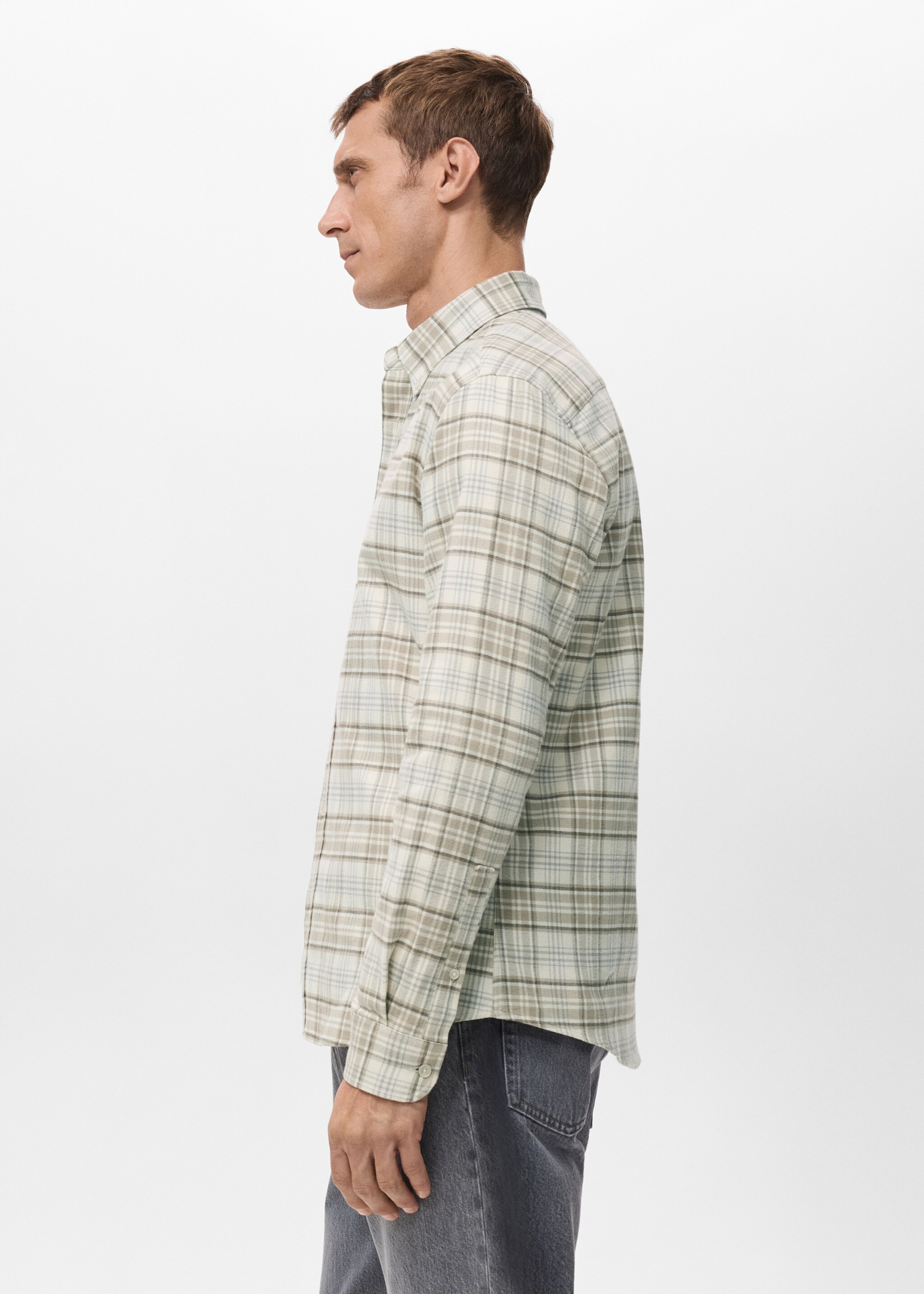 Regular Fit Plaid Flannel Shirt - Details of the article 2, Sand. Ref: 27091248-00.