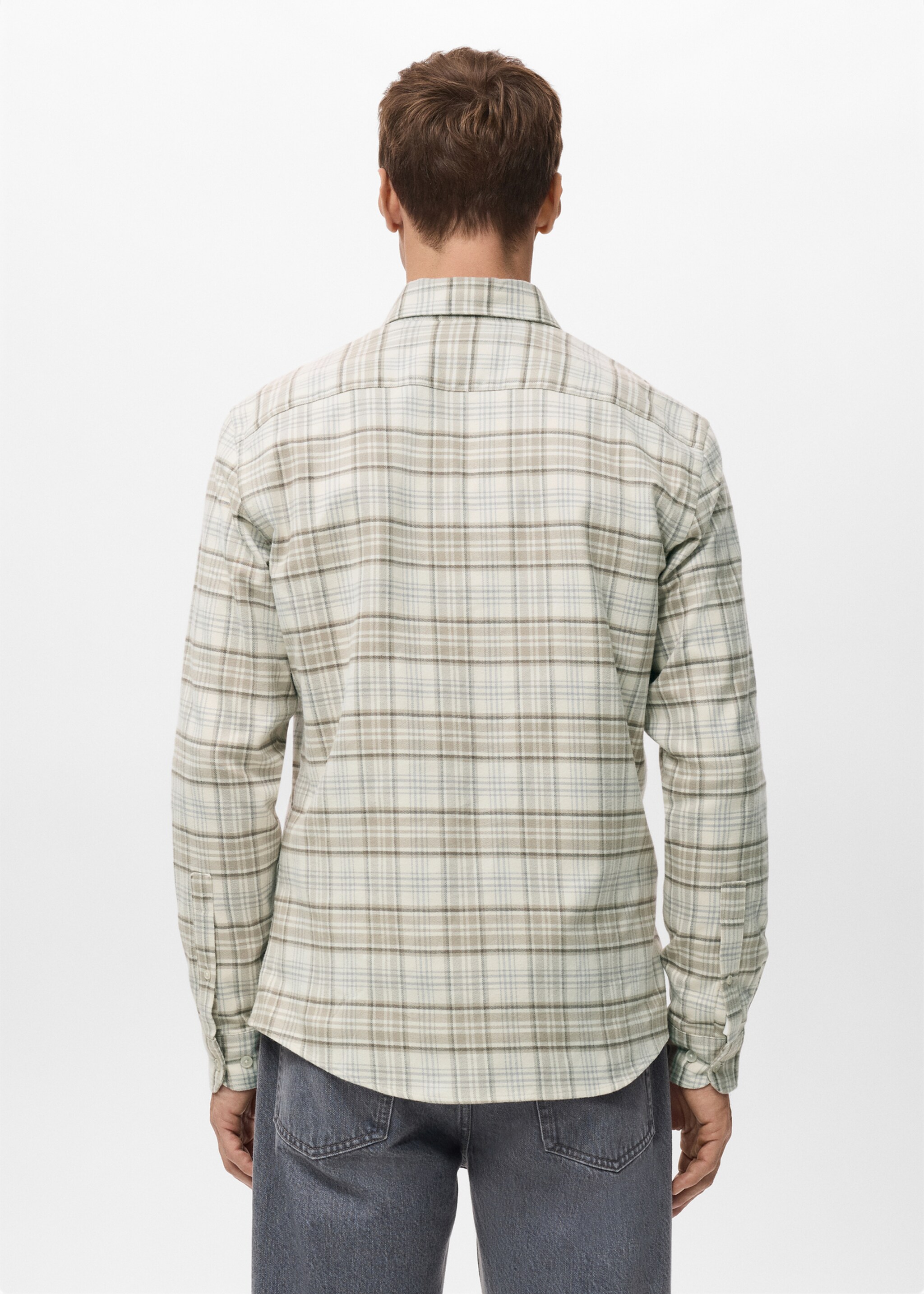 Regular Fit Plaid Flannel Shirt - Reverse of the article, Sand. Ref: 27091248-00.