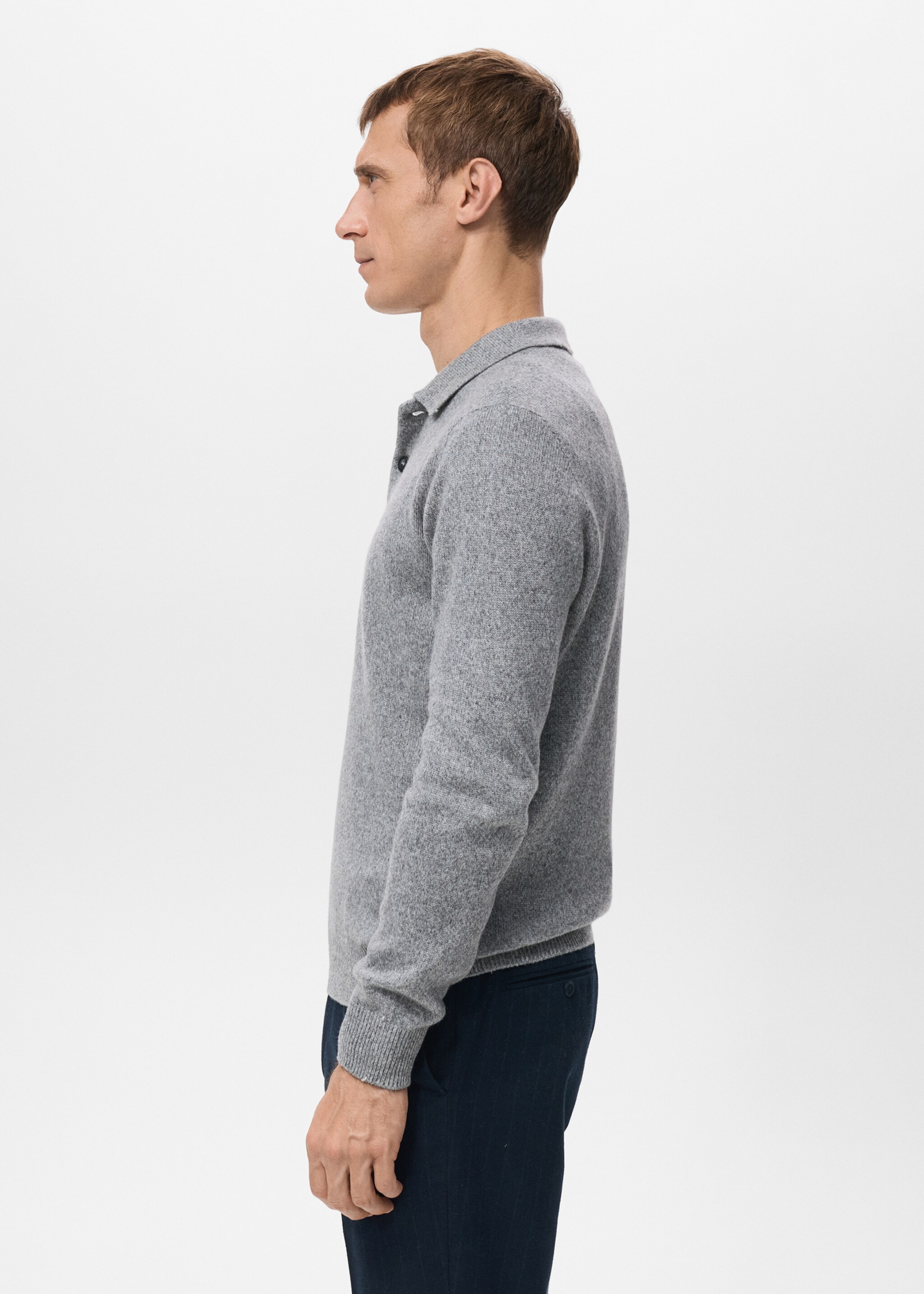 Knitted wool blend polo sweater - Details of the article 6, Grey. Ref: 27091249-00.