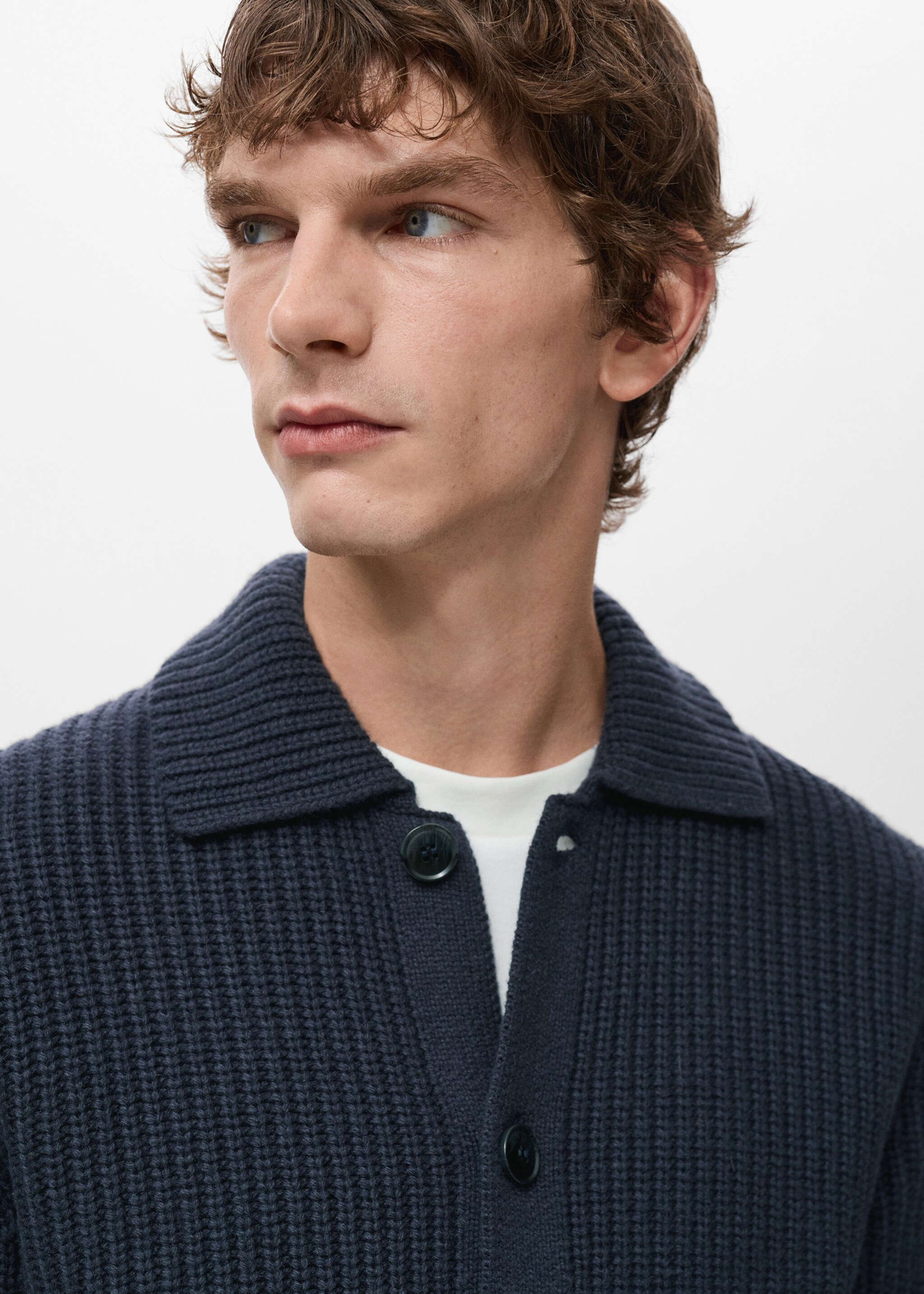 Structured wool-blend cardigan - Details of the article 1, Navy. Ref: 27091250-00.