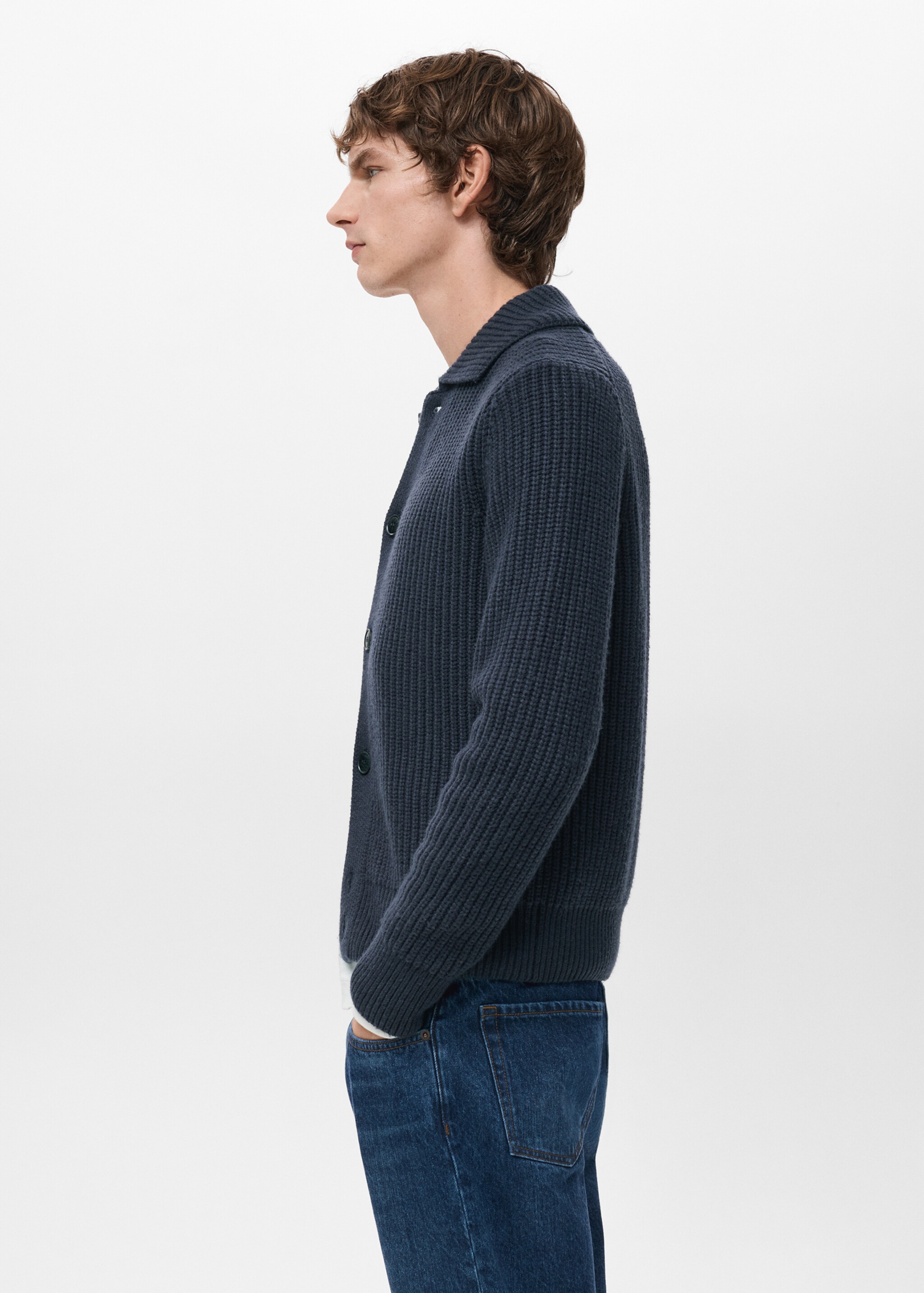 Structured wool-blend cardigan - Details of the article 2, Navy. Ref: 27091250-00.