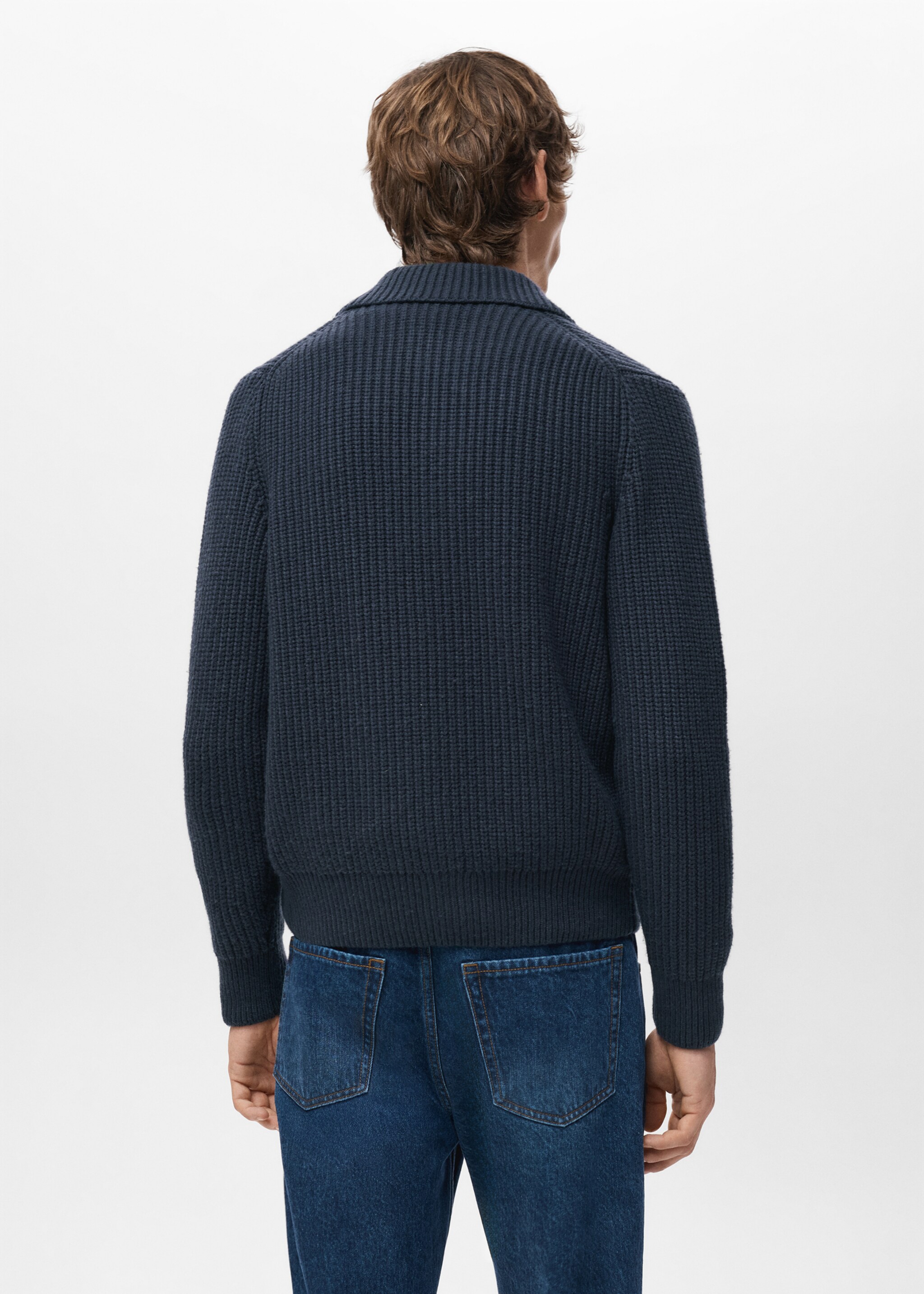 Structured wool-blend cardigan - Reverse of the article, Navy. Ref: 27091250-00.