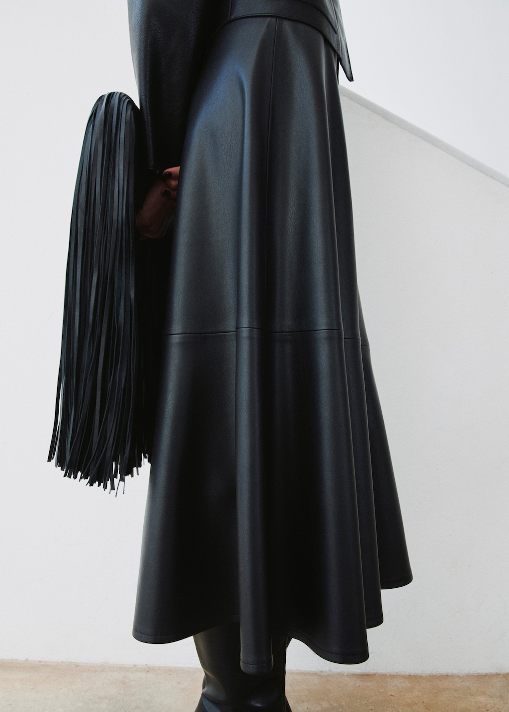 Faux-leather midi-skirt