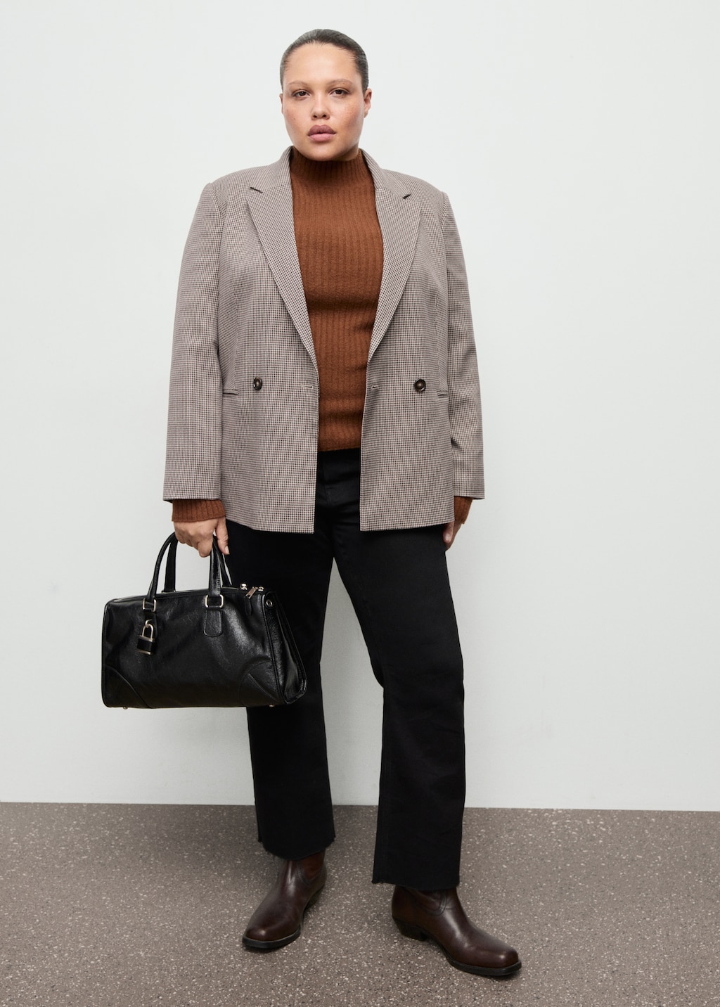 Double-breasted micro-houndstooth jacket