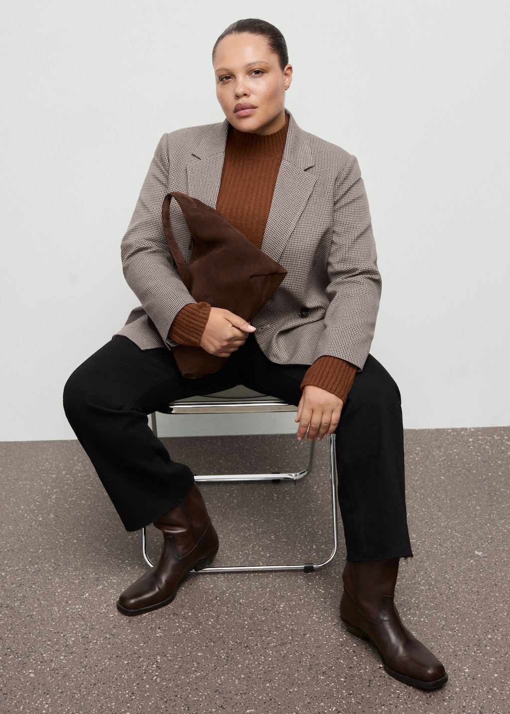 Double-breasted micro-houndstooth jacket