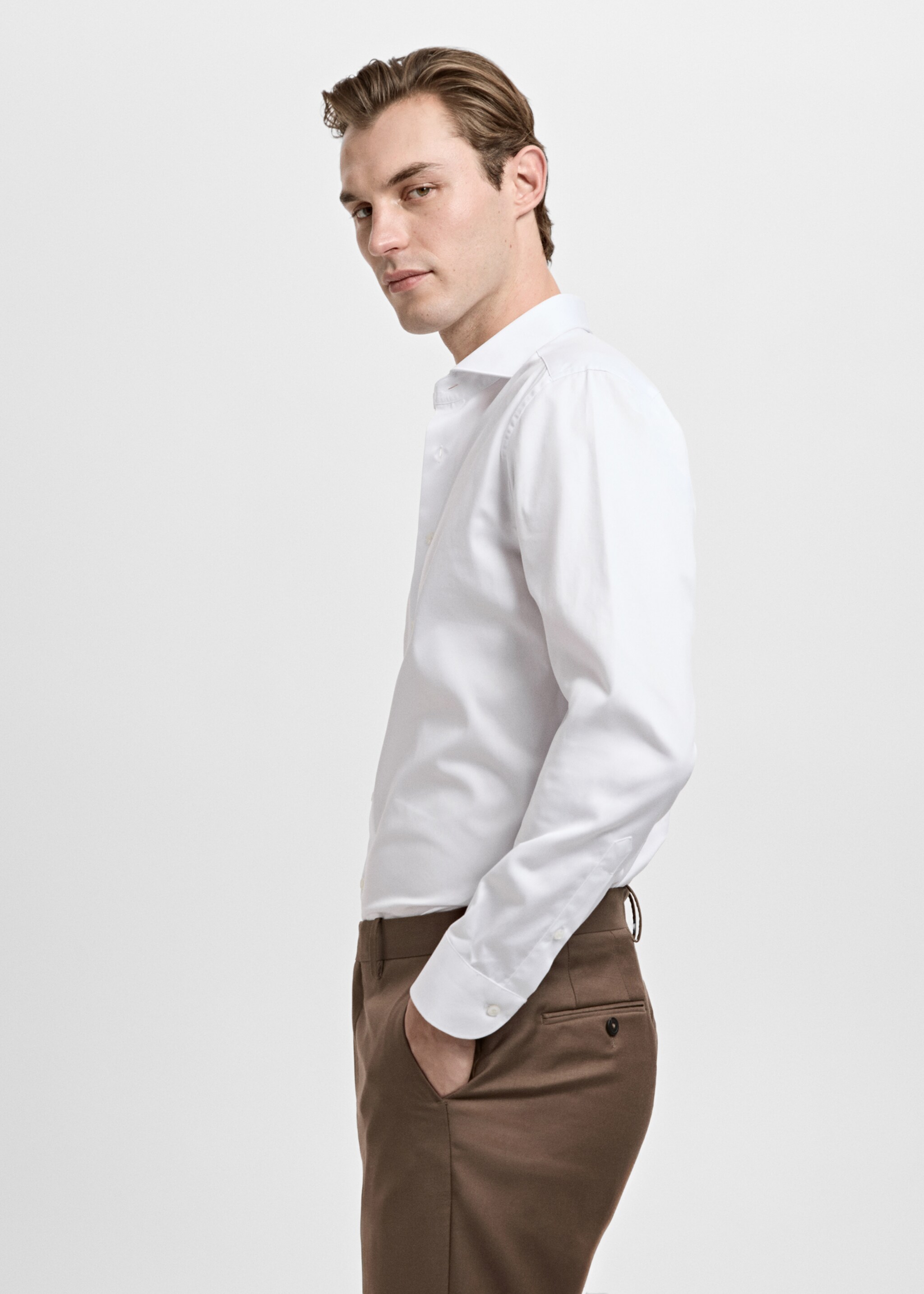 100% cotton dress shirt - Details of the article 2, White. Ref: 27091261-00.