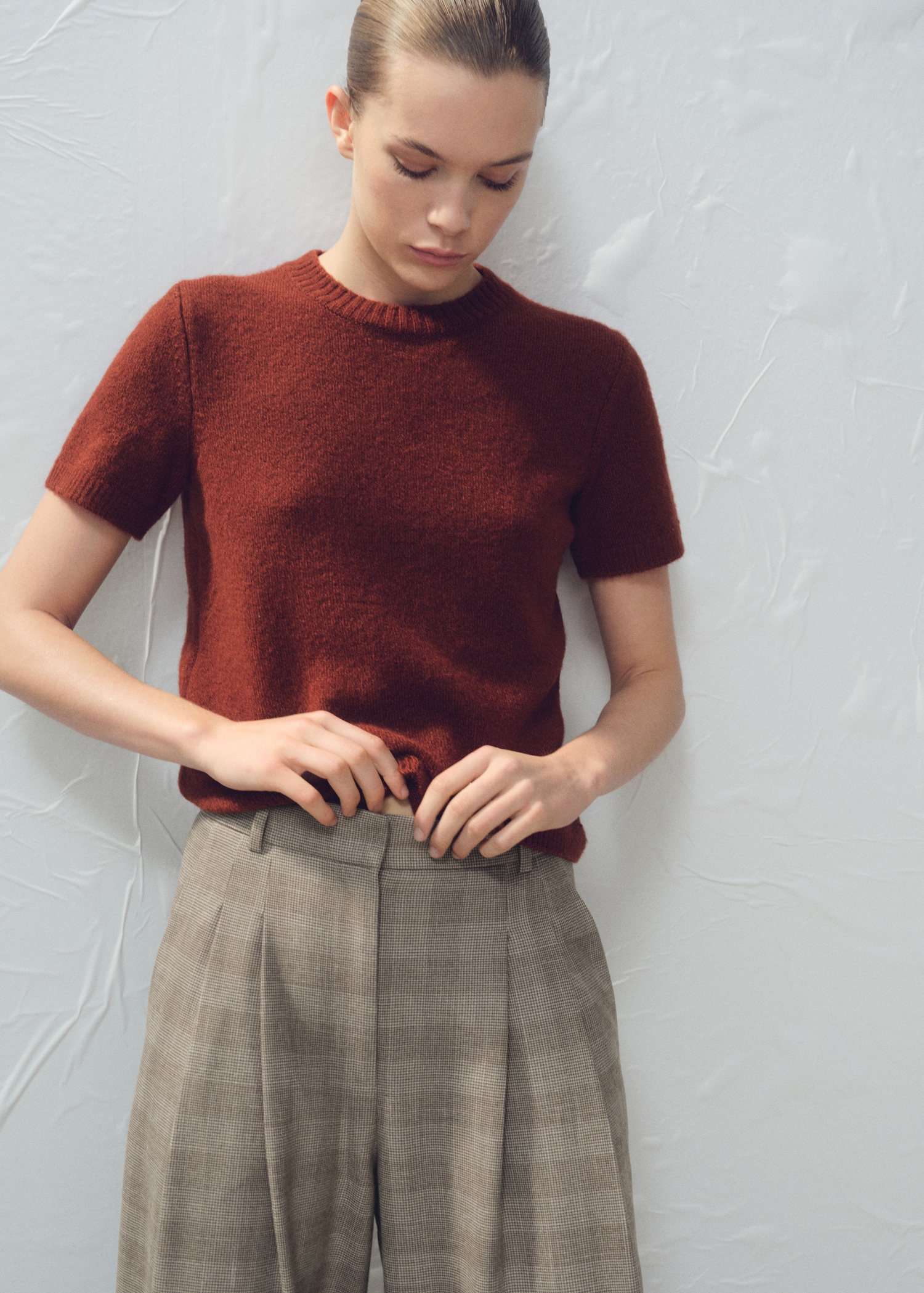 Wide-leg check suit trousers - Details of the article 1