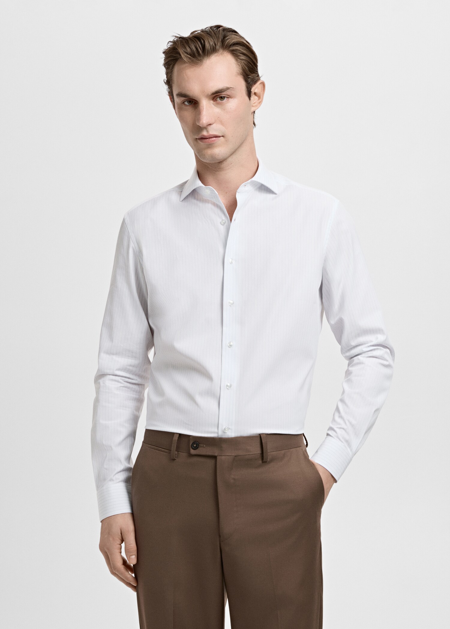 Chemise costume slim fit coton rayures - Plan moyen