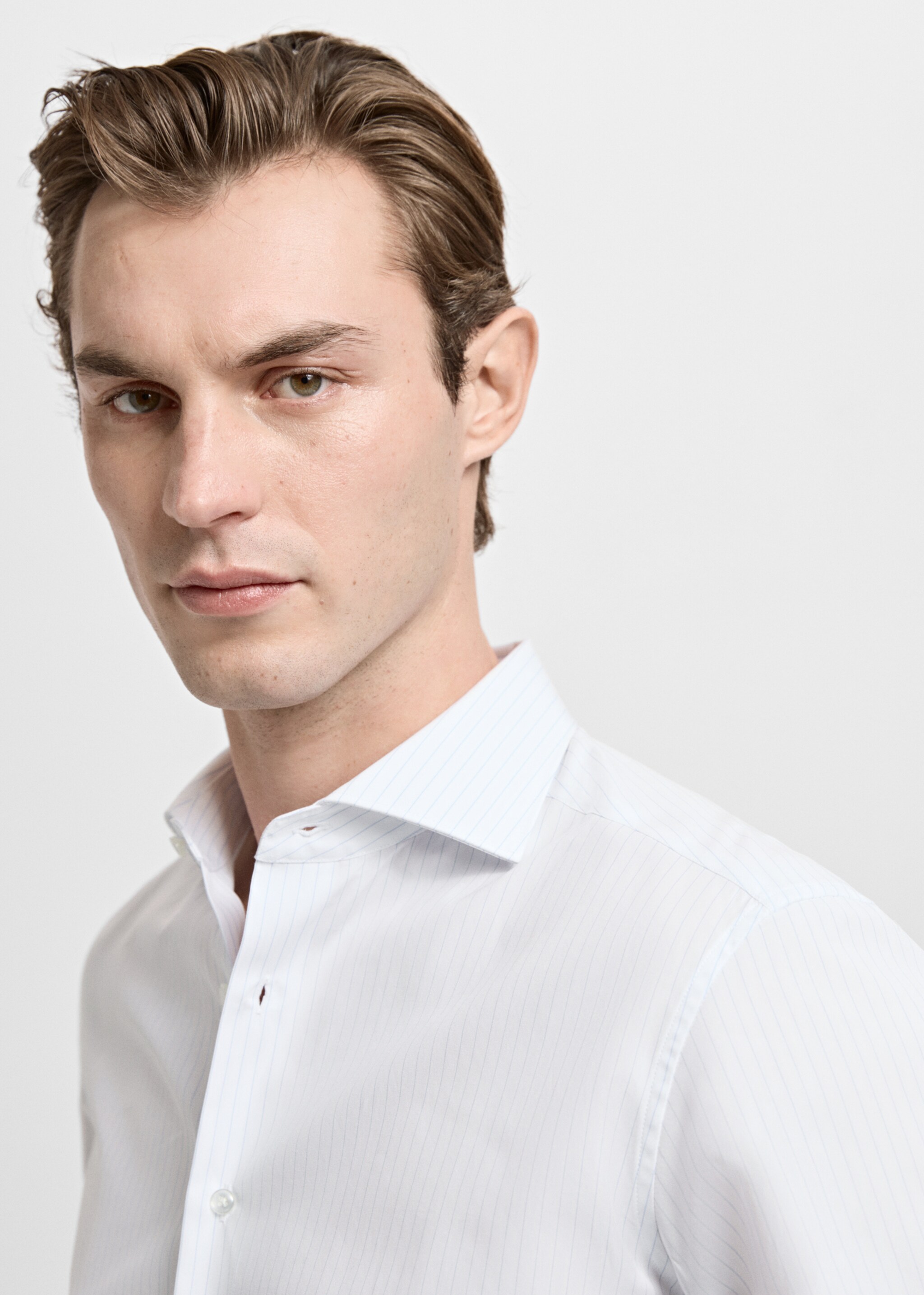 Chemise costume slim fit coton rayures - Détail de l'article 1, Bleu ciel. Ref: 27091264-00.