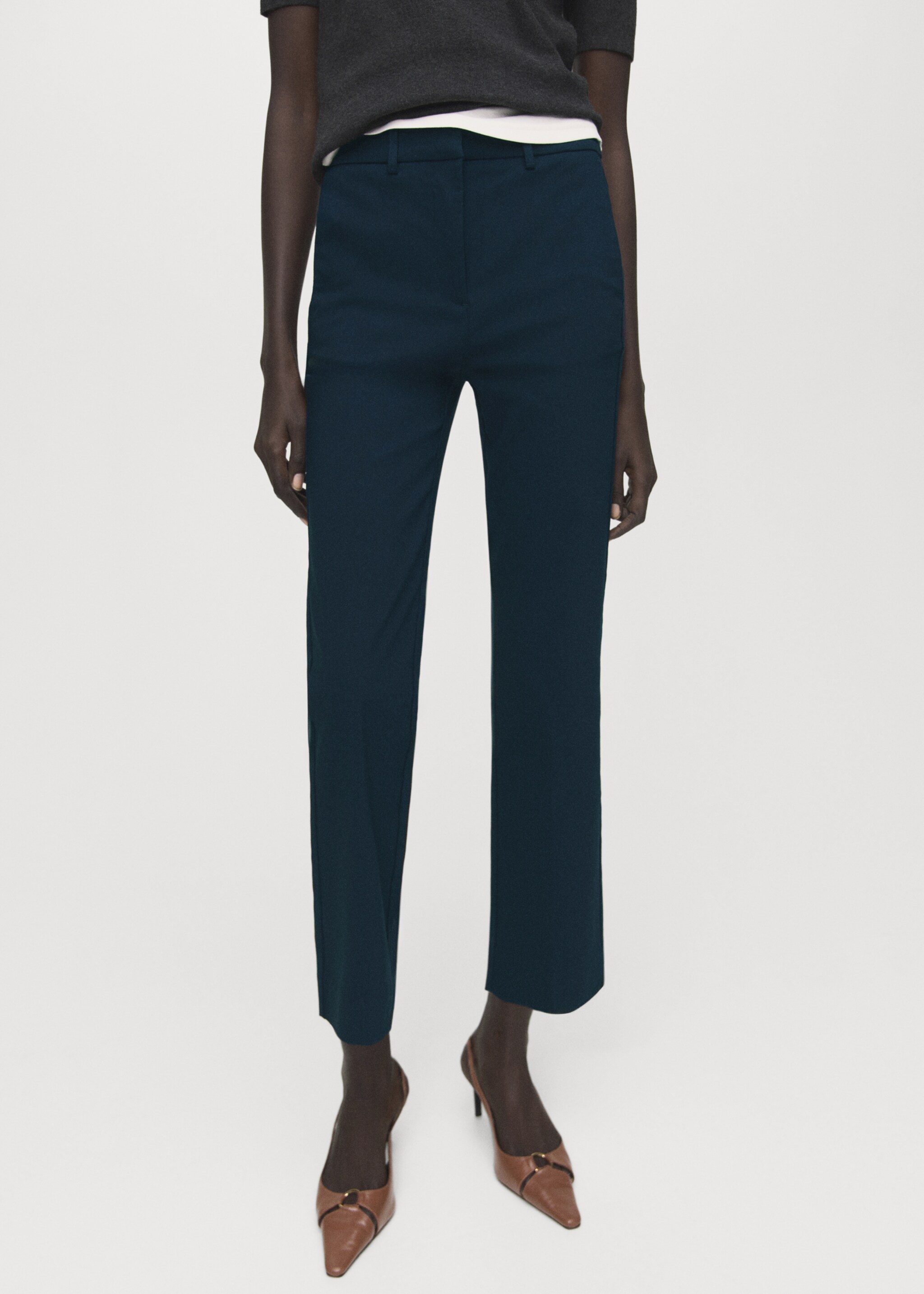 Straight-cut crop trousers - Medium plane, Navy. Ref: 27091266-00.