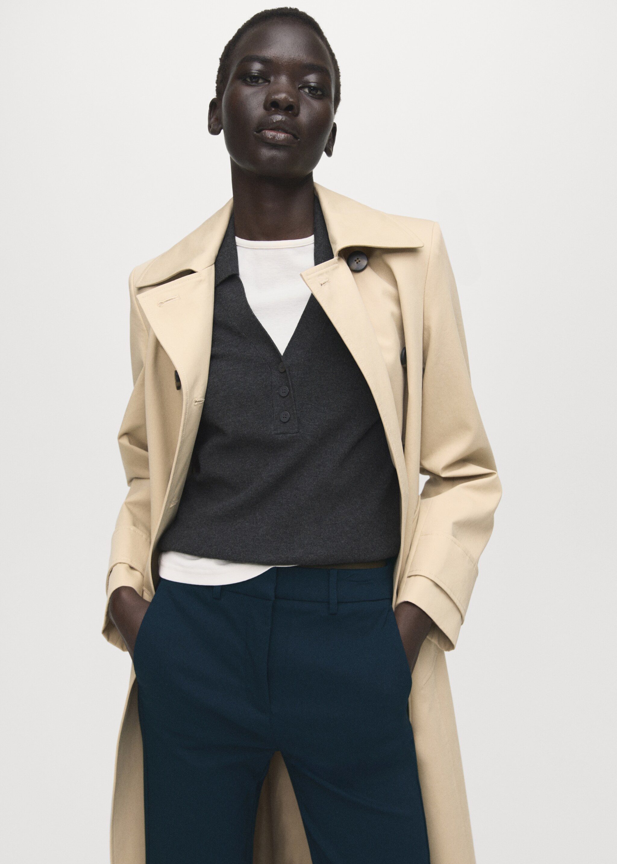 Straight-cut crop trousers - Details of the article 1, Navy. Ref: 27091266-00.