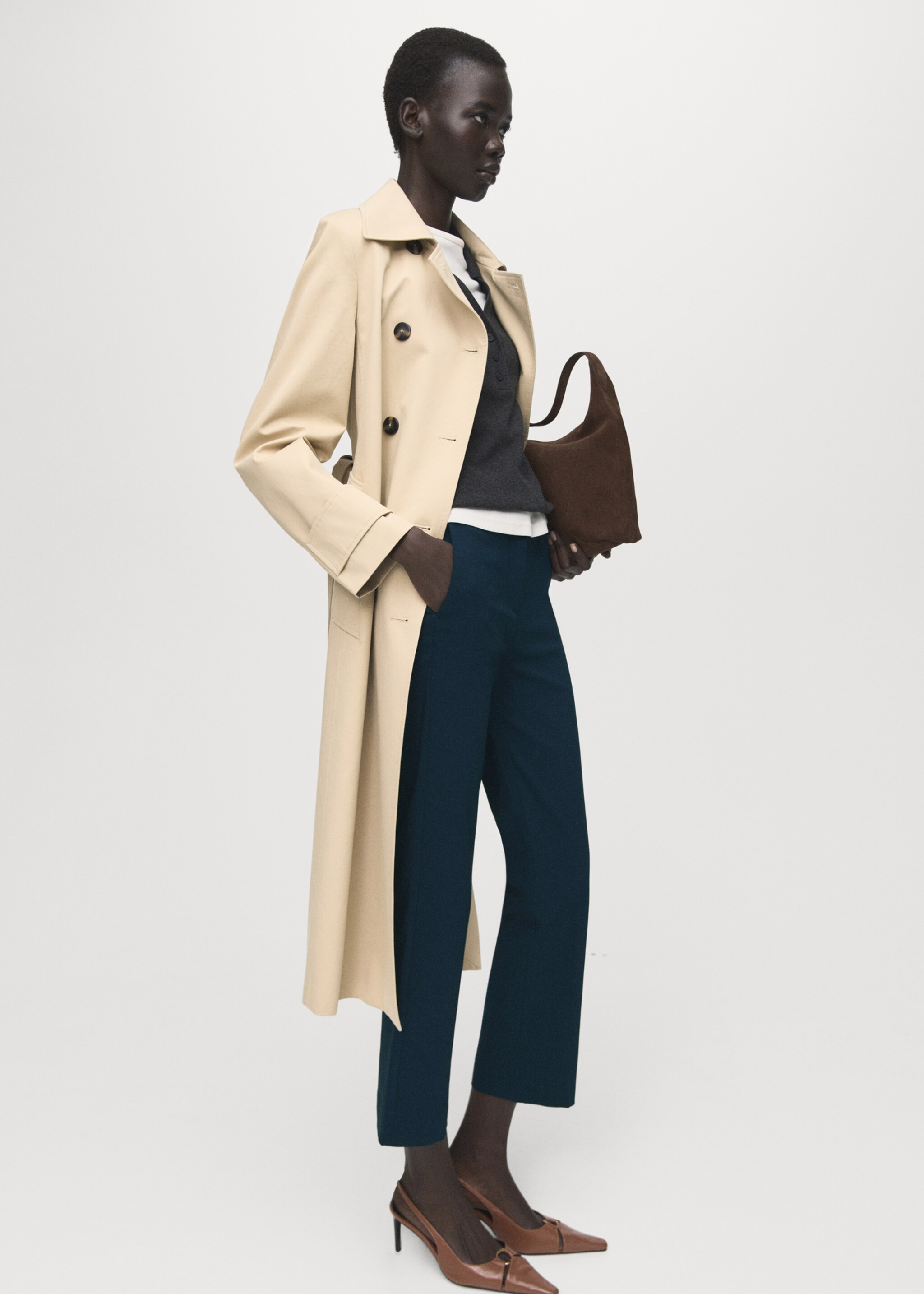 Straight-cut crop trousers - Details of the article 2, Navy. Ref: 27091266-00.