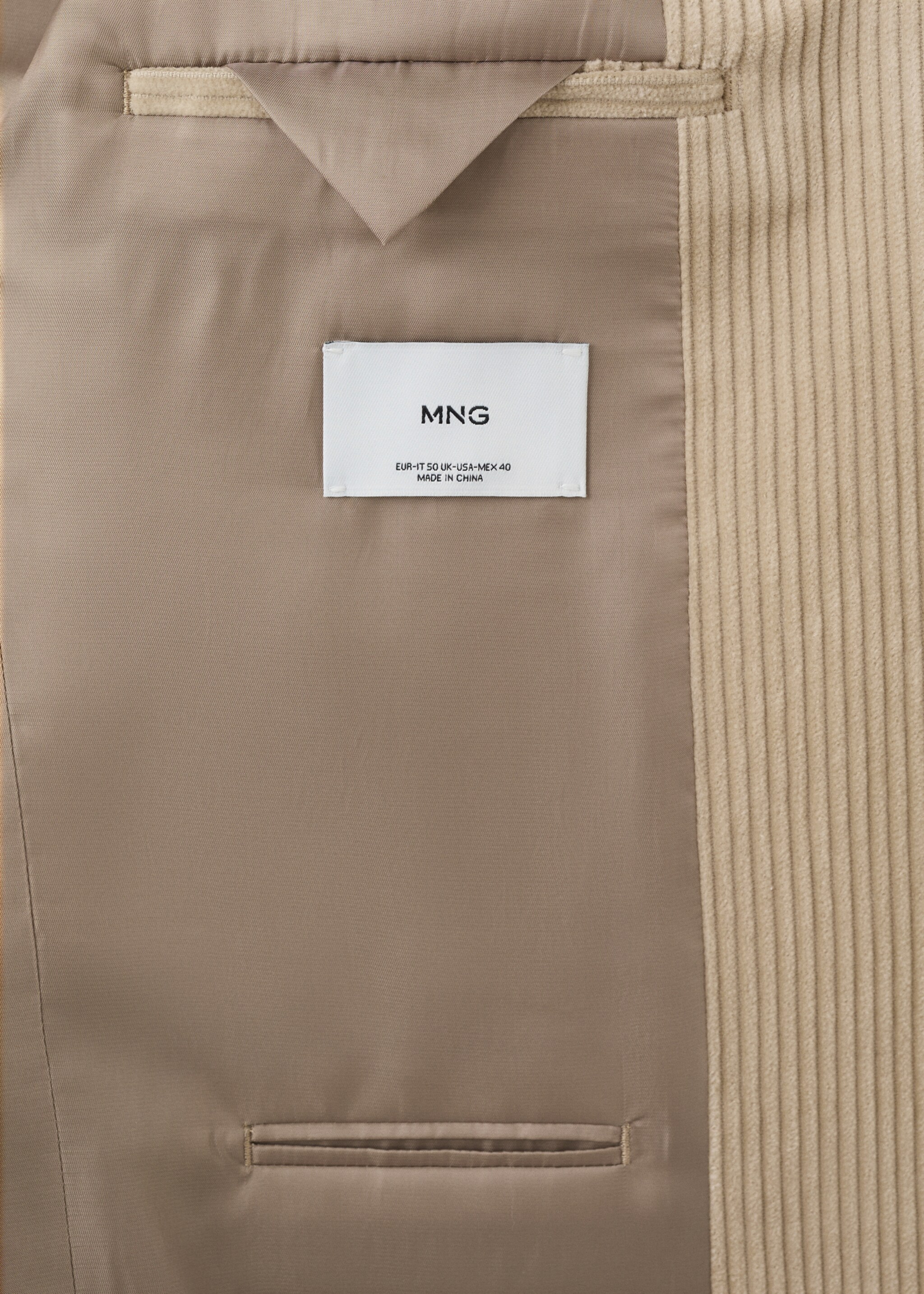 Slim fit corduroy blazer - Details of the article 0, Beige. Ref: 27091268-00.