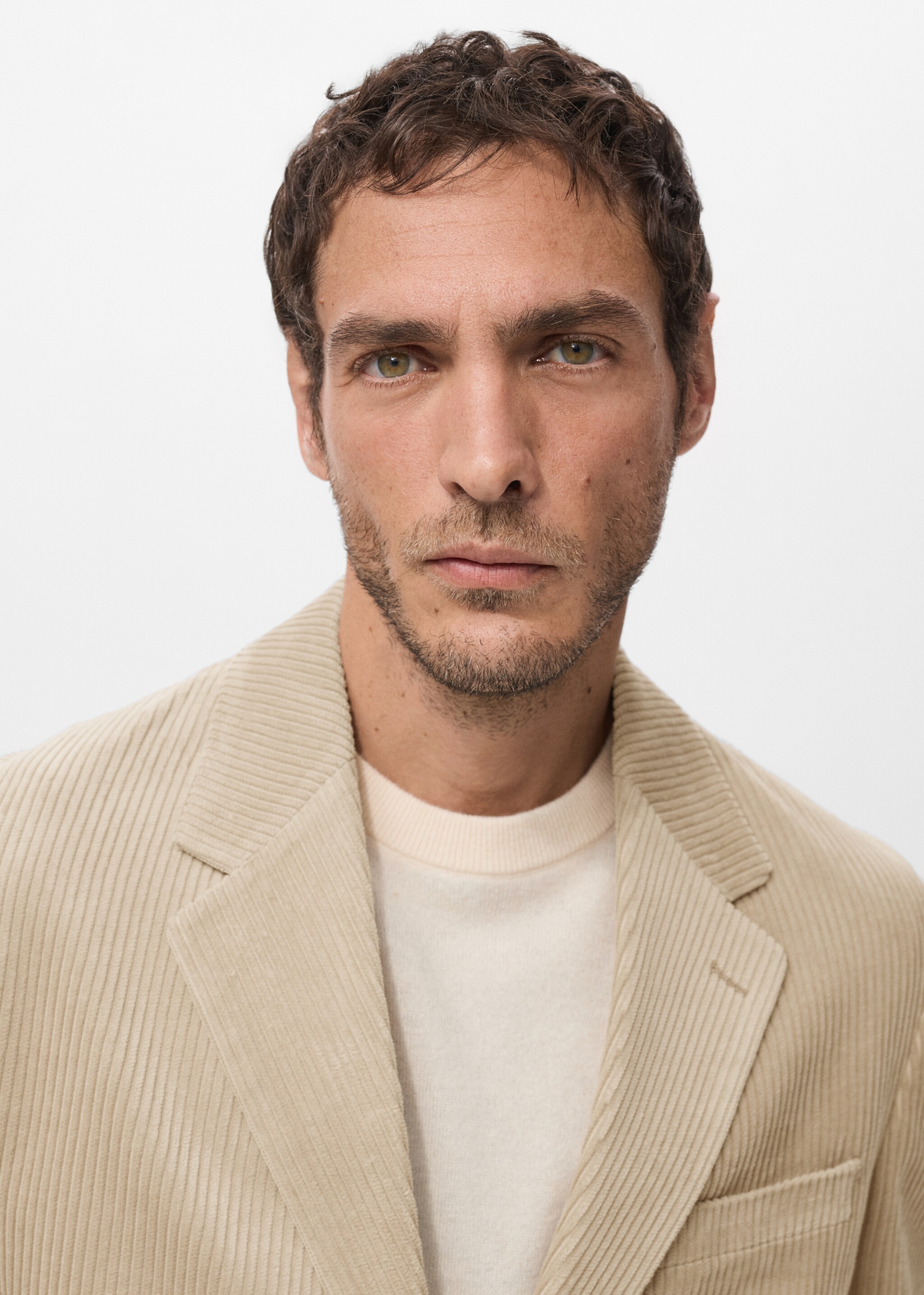 Slim fit corduroy blazer - Details of the article 1, Beige. Ref: 27091268-00.