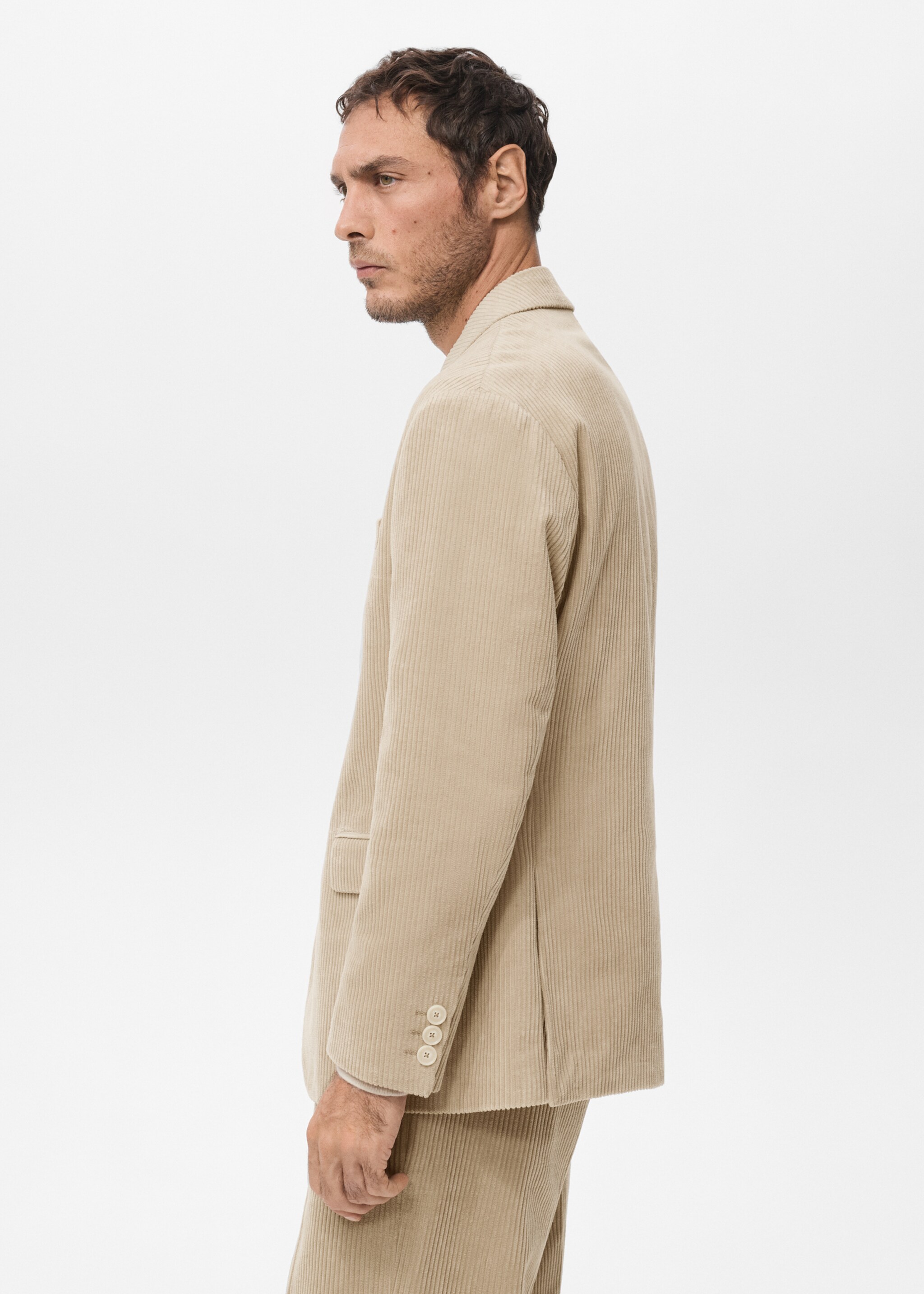 Slim fit corduroy blazer - Details of the article 6, Beige. Ref: 27091268-00.