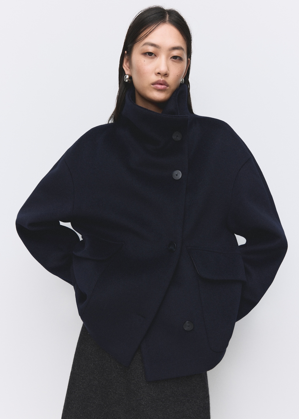 Mango Wool funnel-neck coat