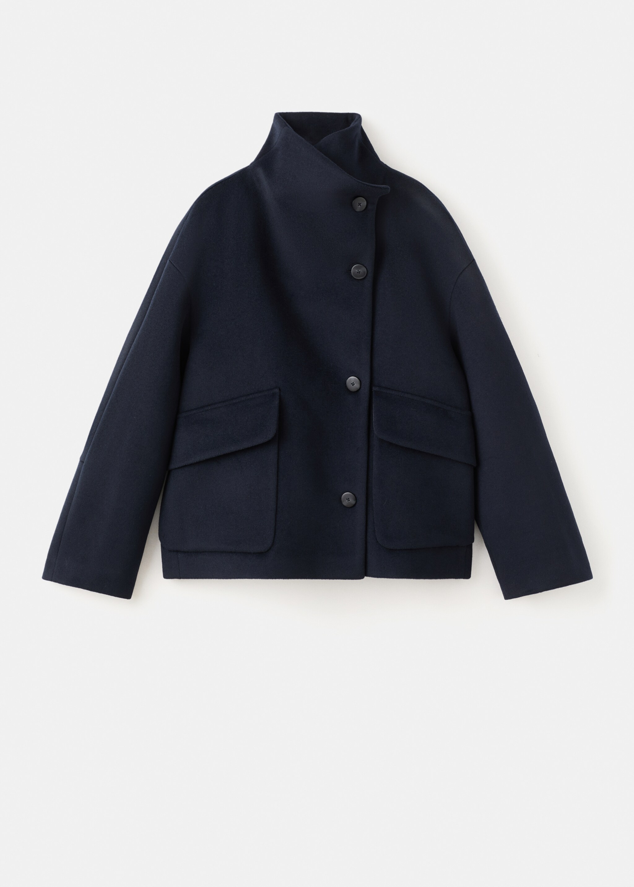 Wool funnel-neck coat - Article without model, Navy. Ref: 27091271-00.