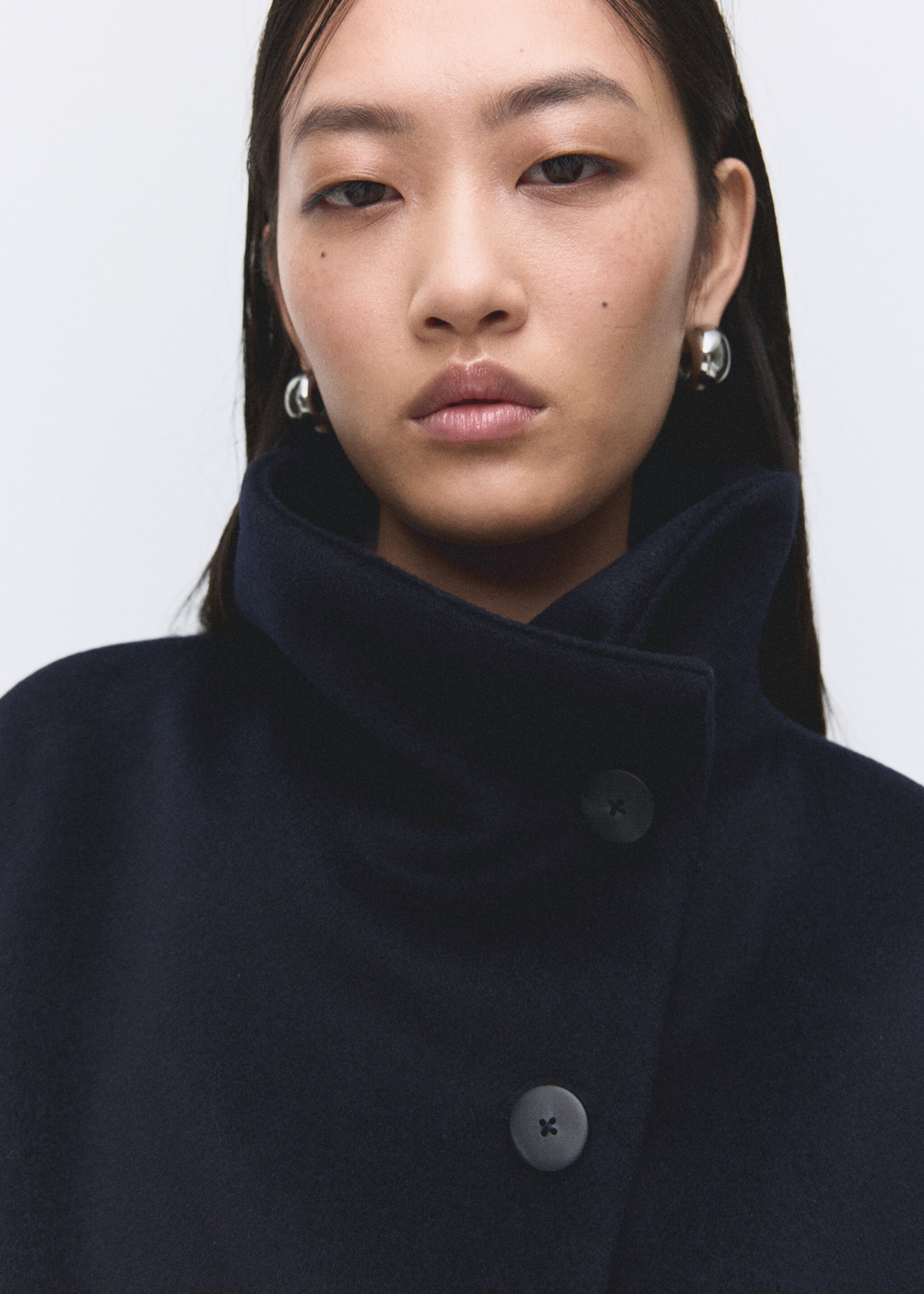 Wool funnel-neck coat - Details of the article 1, Navy. Ref: 27091271-00.